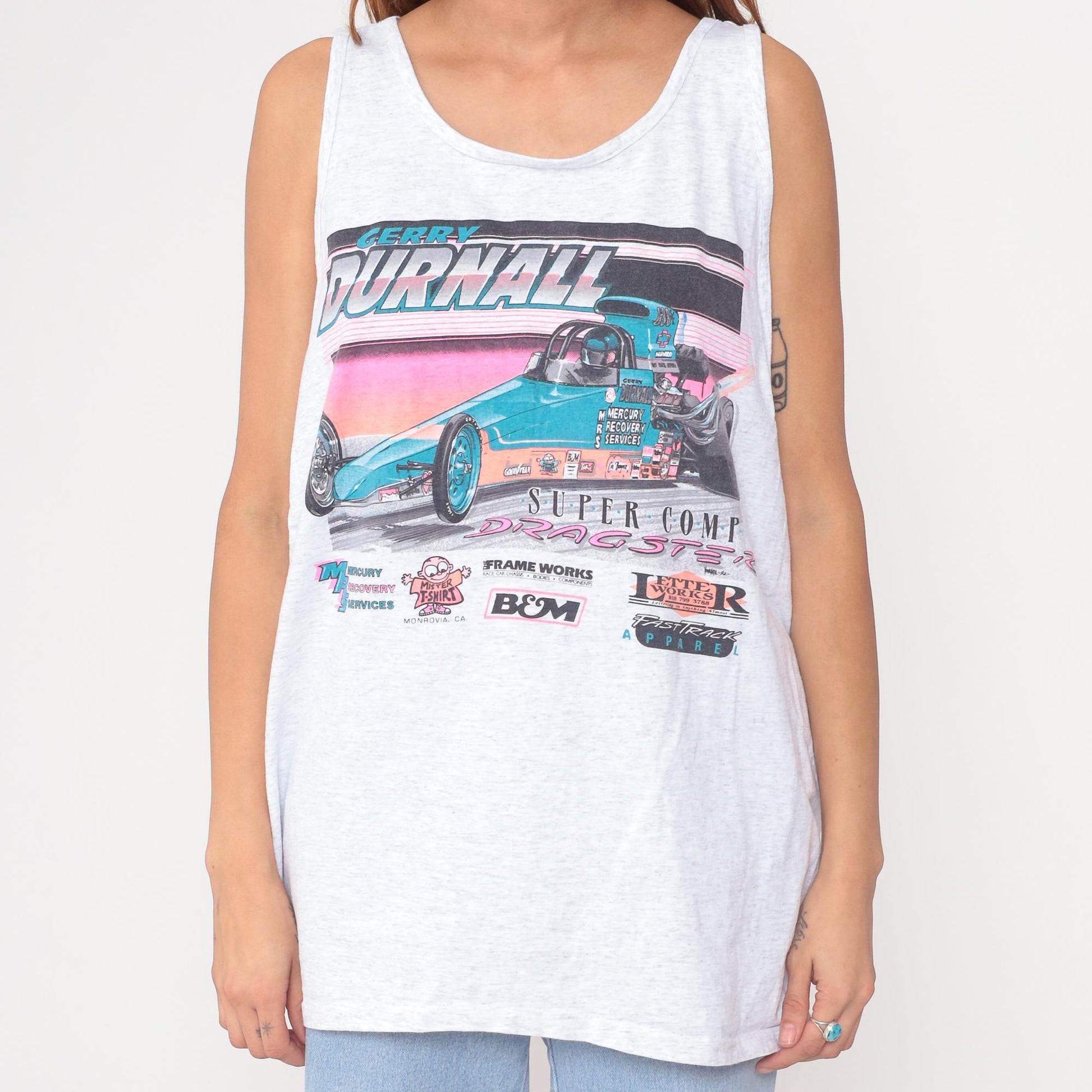 90s Gerry Durnall Super Comp Dragster Tank Top White Cotton Graphic XL