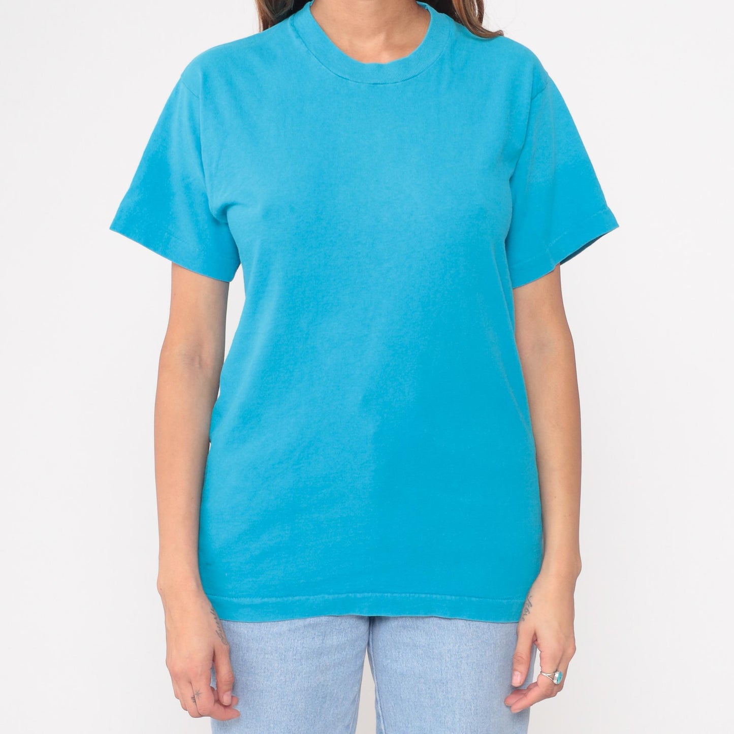 90s Fruit of the Loom Turquoise Cotton Crewneck Tee Medium M
