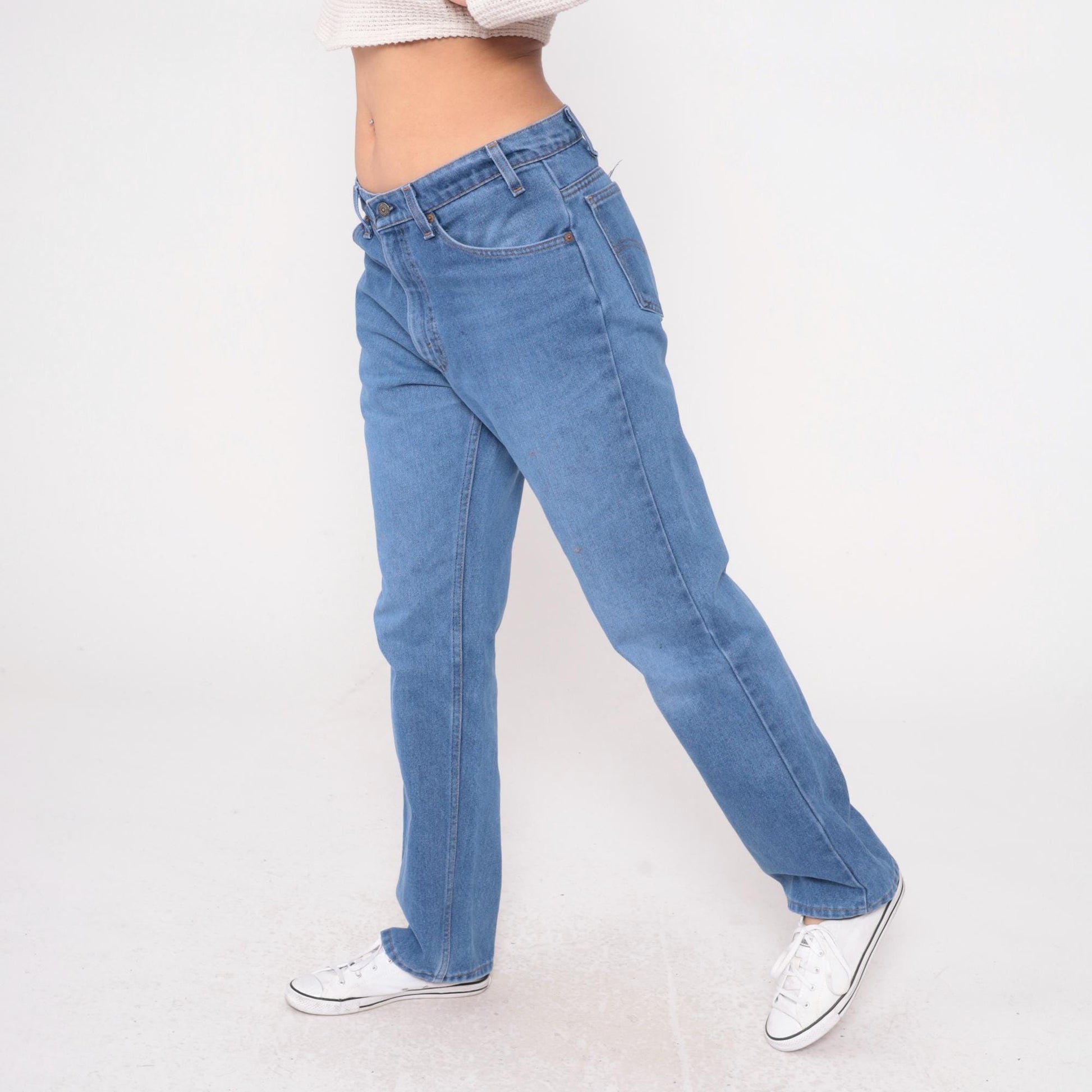 80s Levi's High Waisted Straight Leg Jeans Medium Blue Denim 34x32