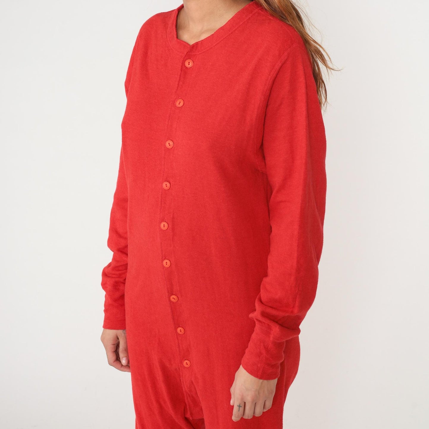 L.L. Bean 80s Red Thermal Union Suit Cotton Wool Ribbed Crew Neck Medium