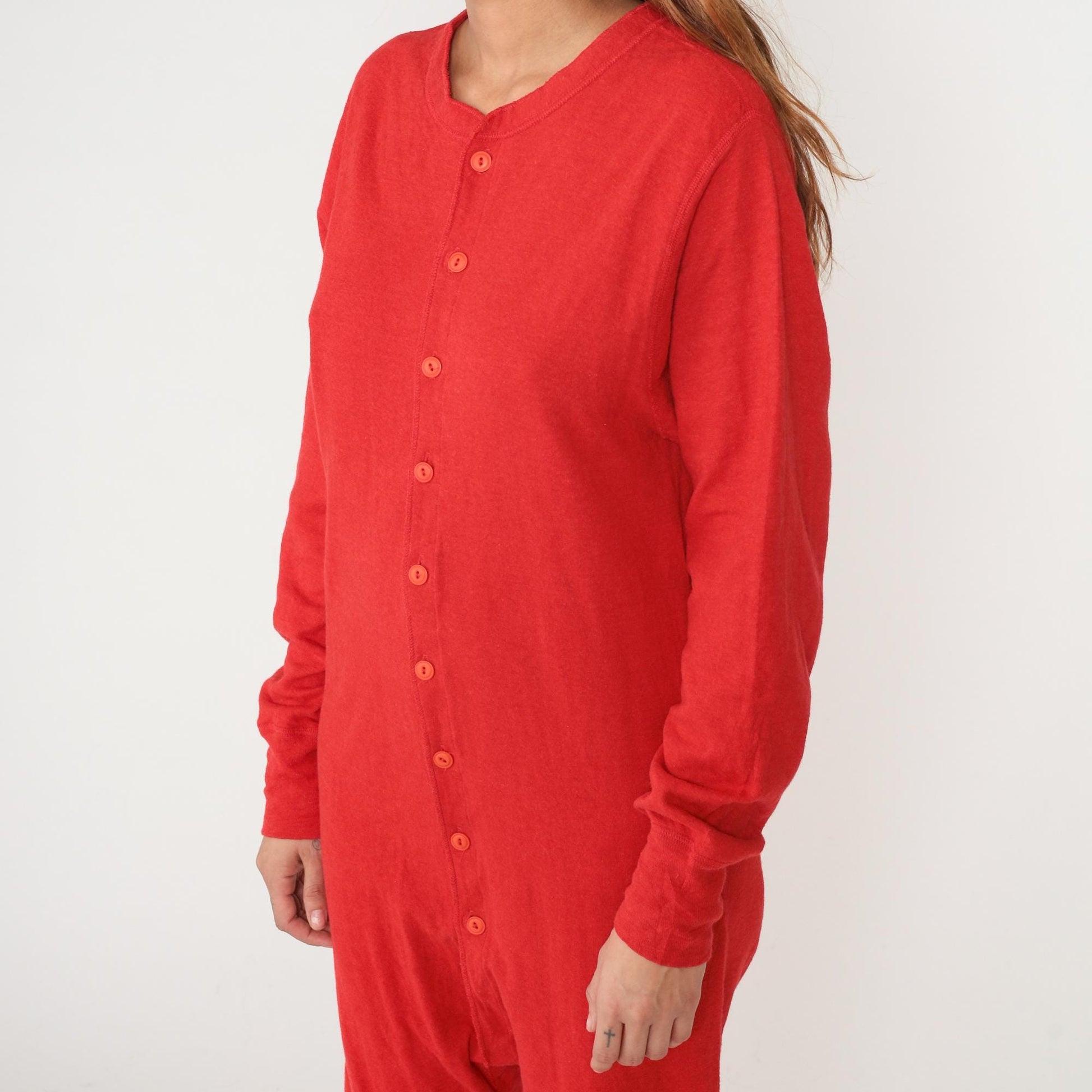 L.L. Bean 80s Red Thermal Union Suit Cotton Wool Ribbed Crew Neck Medium