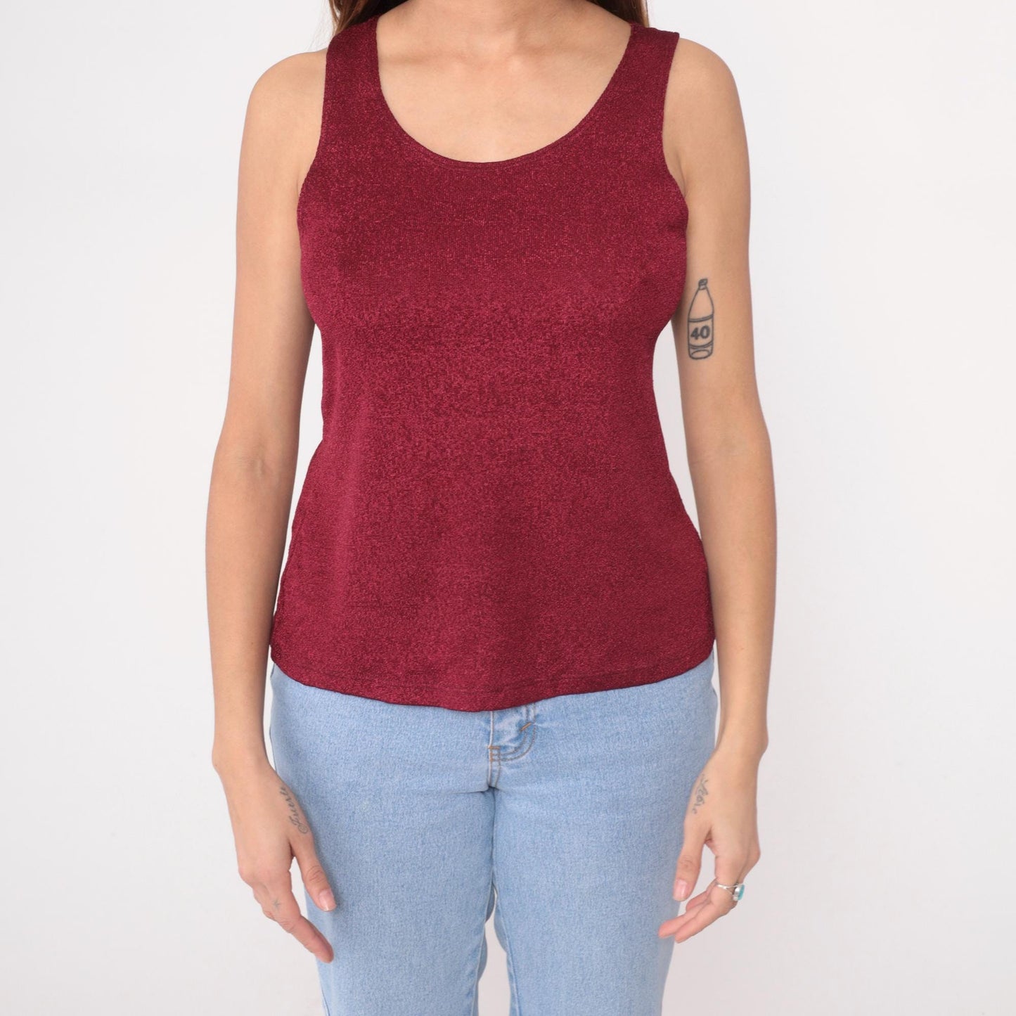 90s Burgundy Heathered Knit Tank Top Scoop Neck Sleeveless 1X