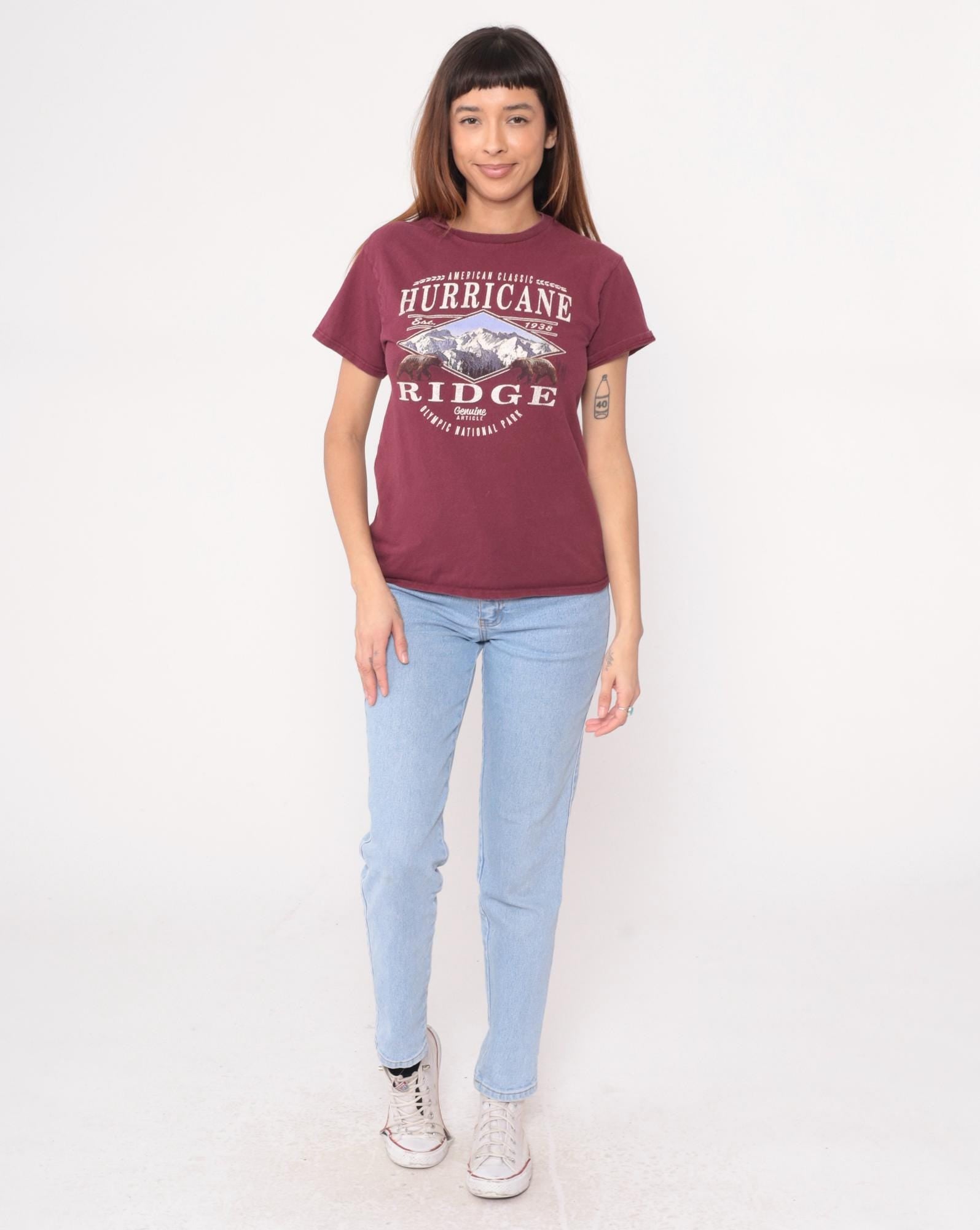 Y2K Hurricane Ridge Olympic National Park Graphic Tee Burgundy Small