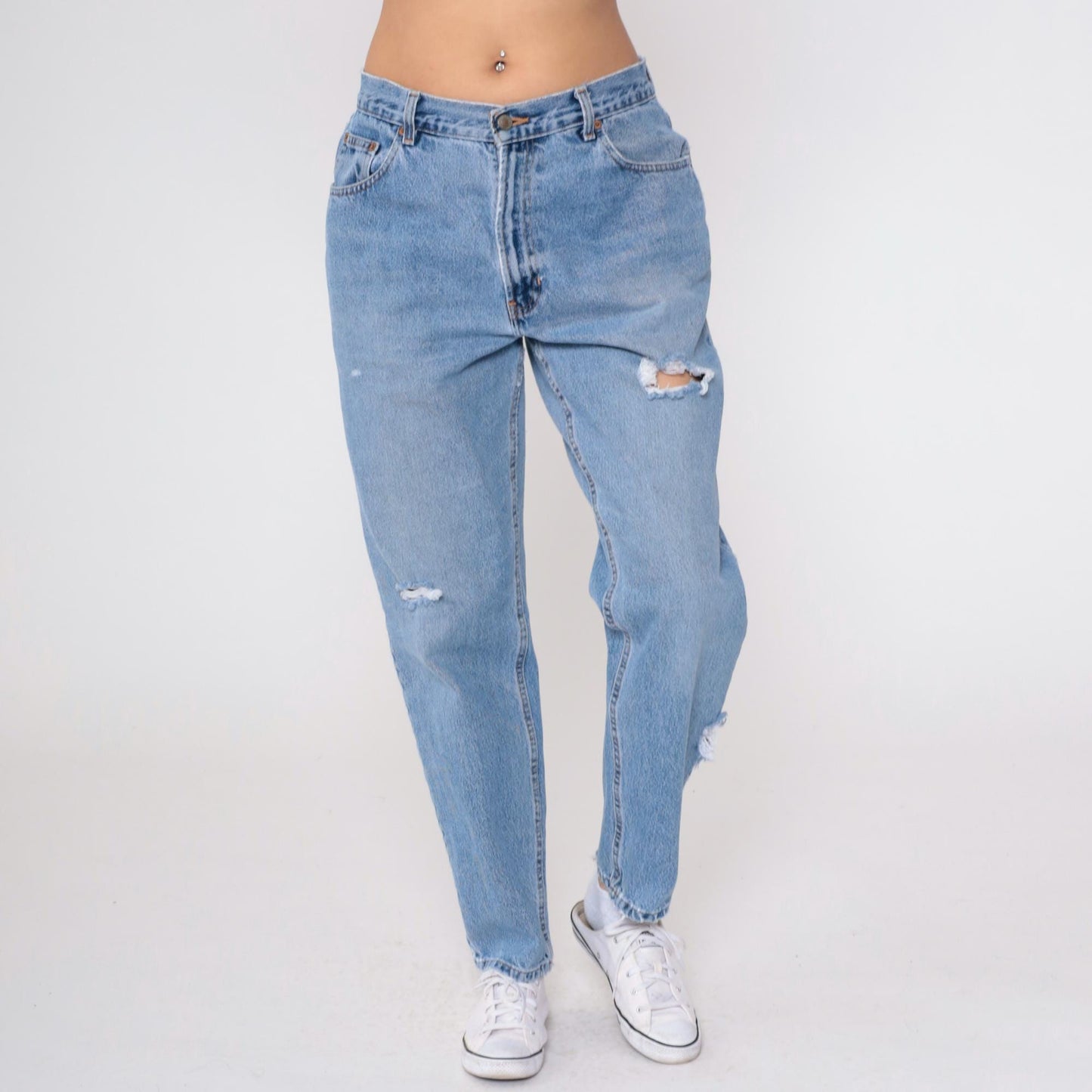 90s Old Navy Light Wash Distressed Jeans High Waist Straight Leg Medium