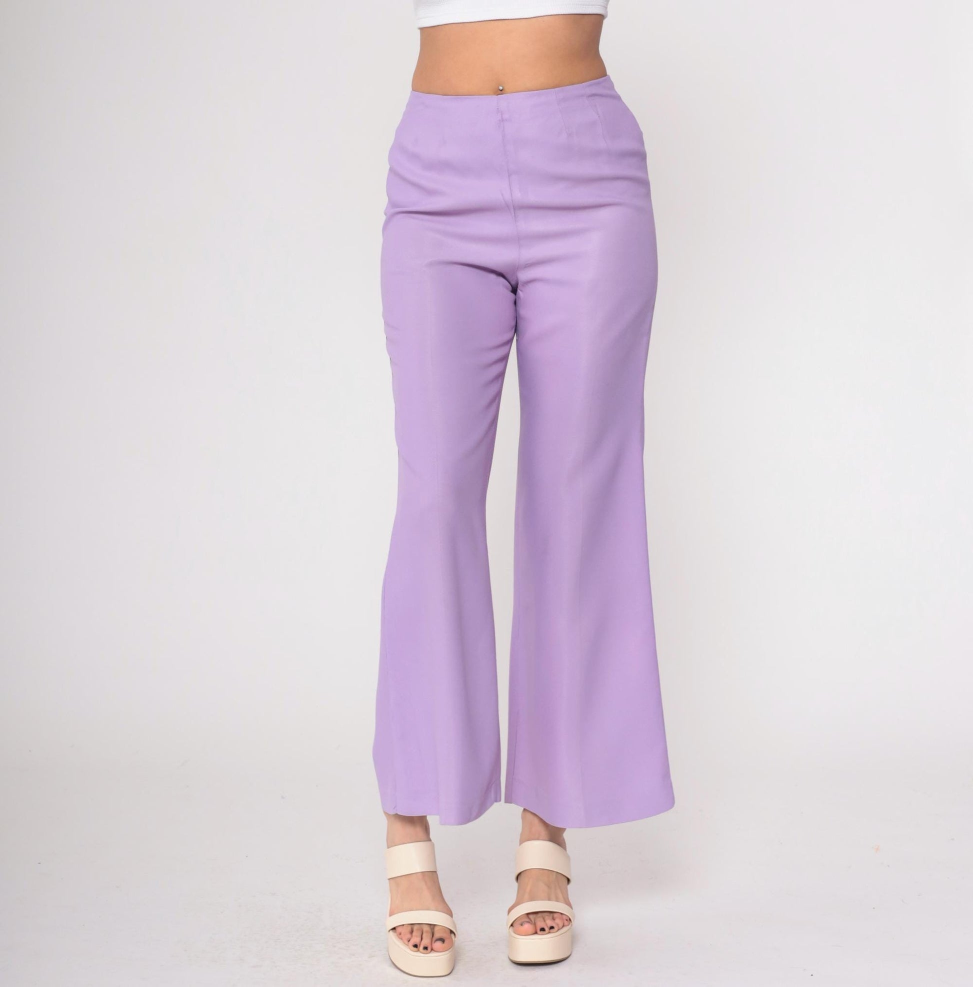 1970s Lavender High-Waisted Wide-Leg Flared Trousers Small