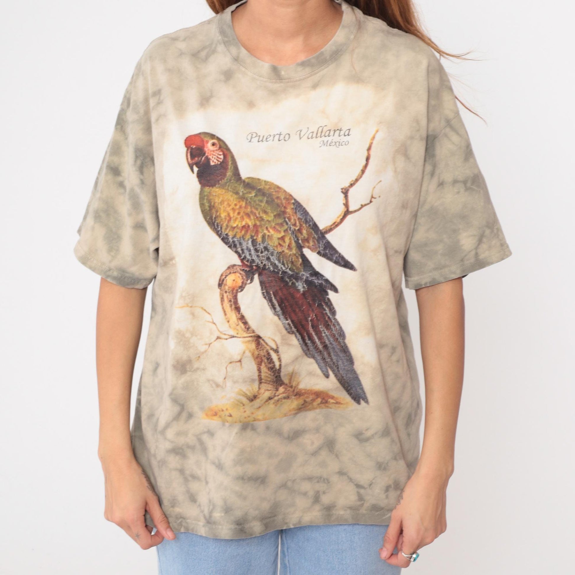 90s Yazbek Puerto Vallarta Mexico Parrot Tie-Dye Tee Cotton Extra Large XL