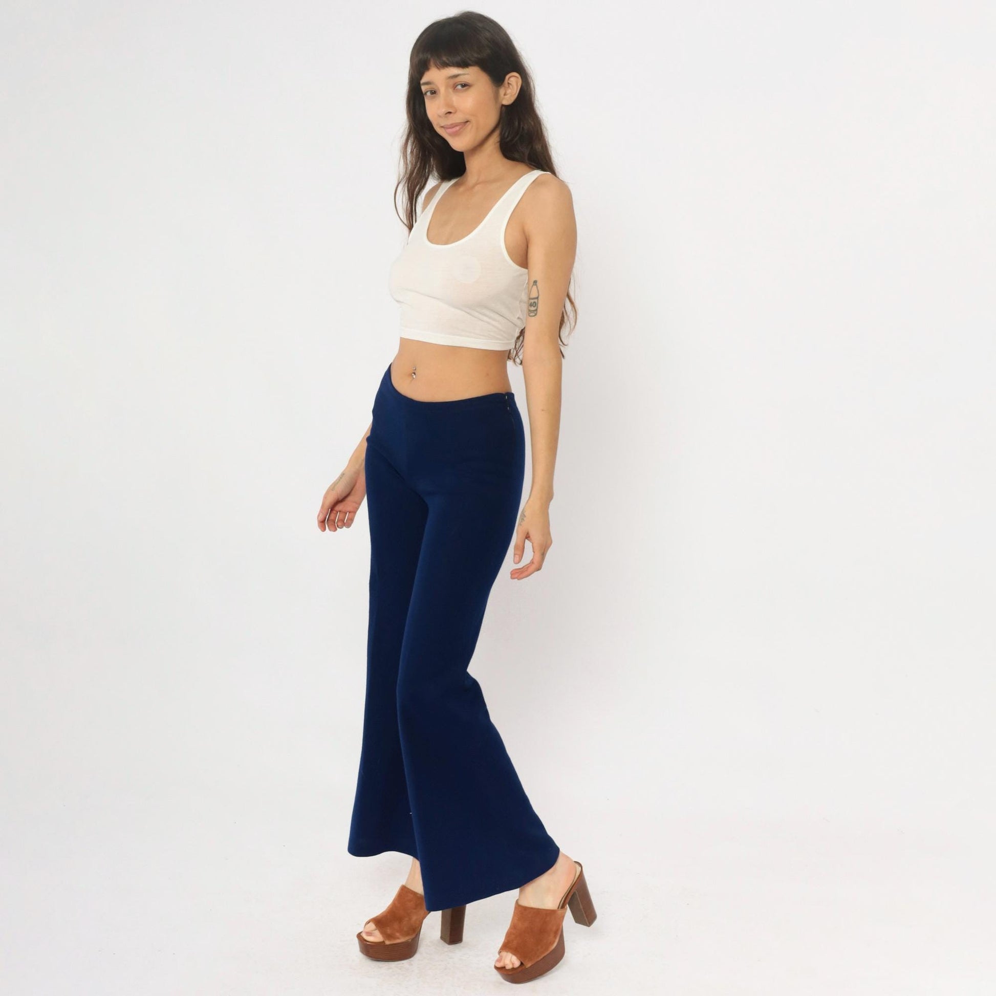 70s Navy Flare Pants Joshua Tree High Waisted Bell Bottom Medium