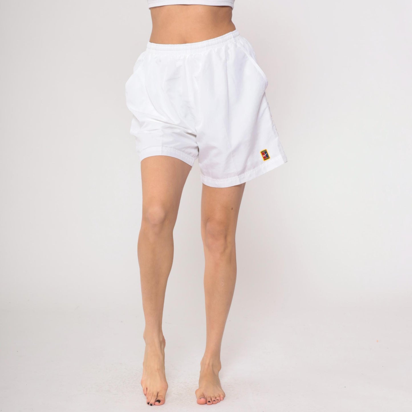 90s Nike White Athletic Shorts Elastic Waist Embroidered Logo Large L