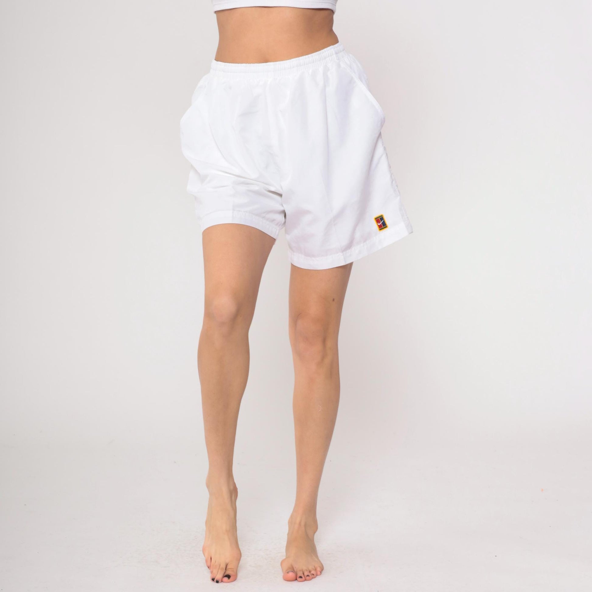 90s Nike White Athletic Shorts Elastic Waist Embroidered Logo Large L