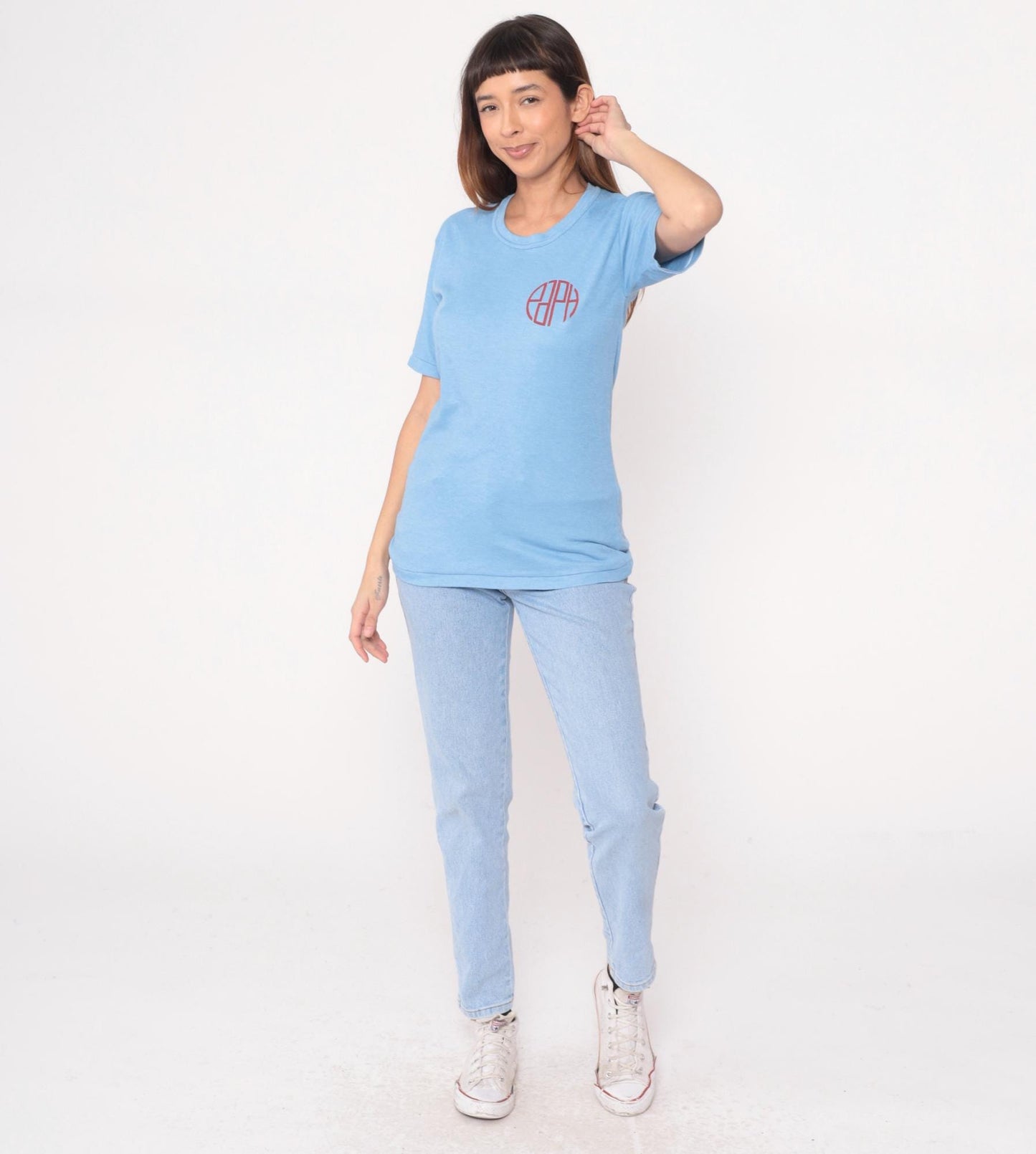 90s Paco Asia Plumbing Hardware Logo Tee Light Blue Graphic Small S
