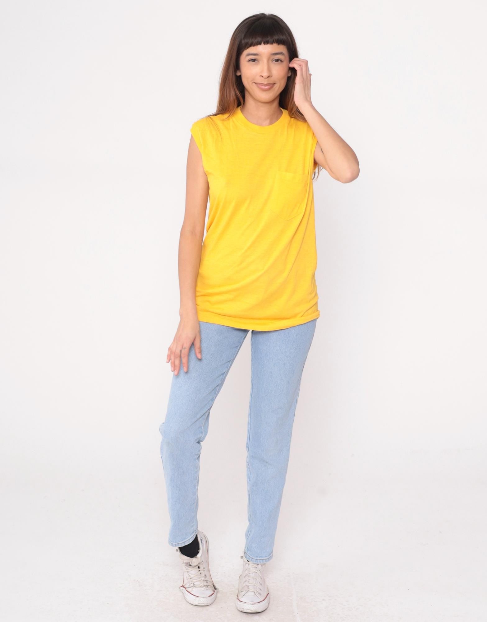 80s McGREGOR Yellow Muscle Tee Tank Top Chest Pocket Tunic Large L