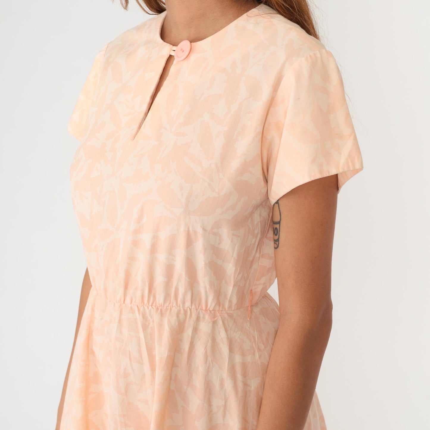 80s Marti Petite Peach Keyhole Dress Cotton Knee-Length Medium M