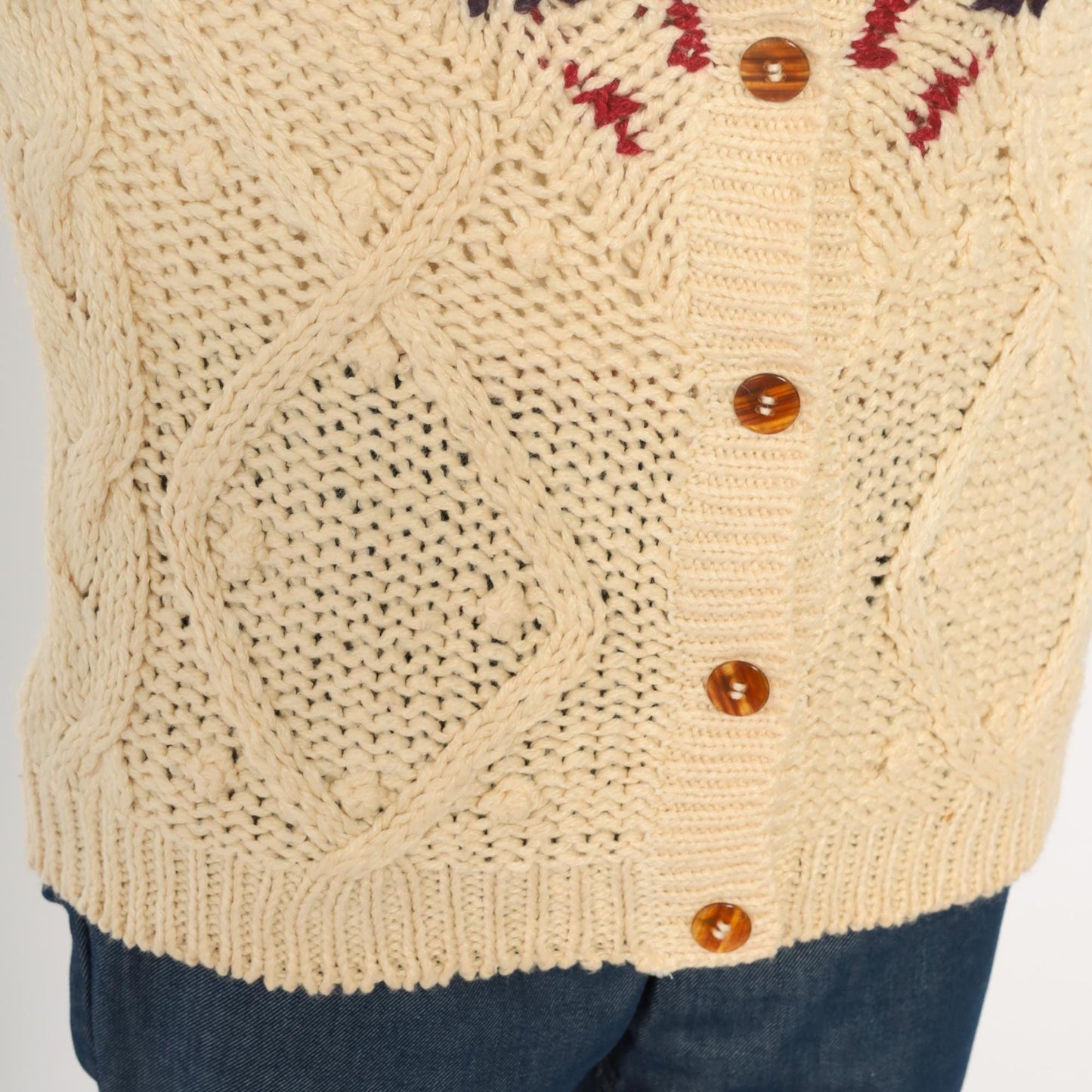 90s Fair Isle Cardigan Cream Cable Knit Button Front Nordic Pattern Medium M