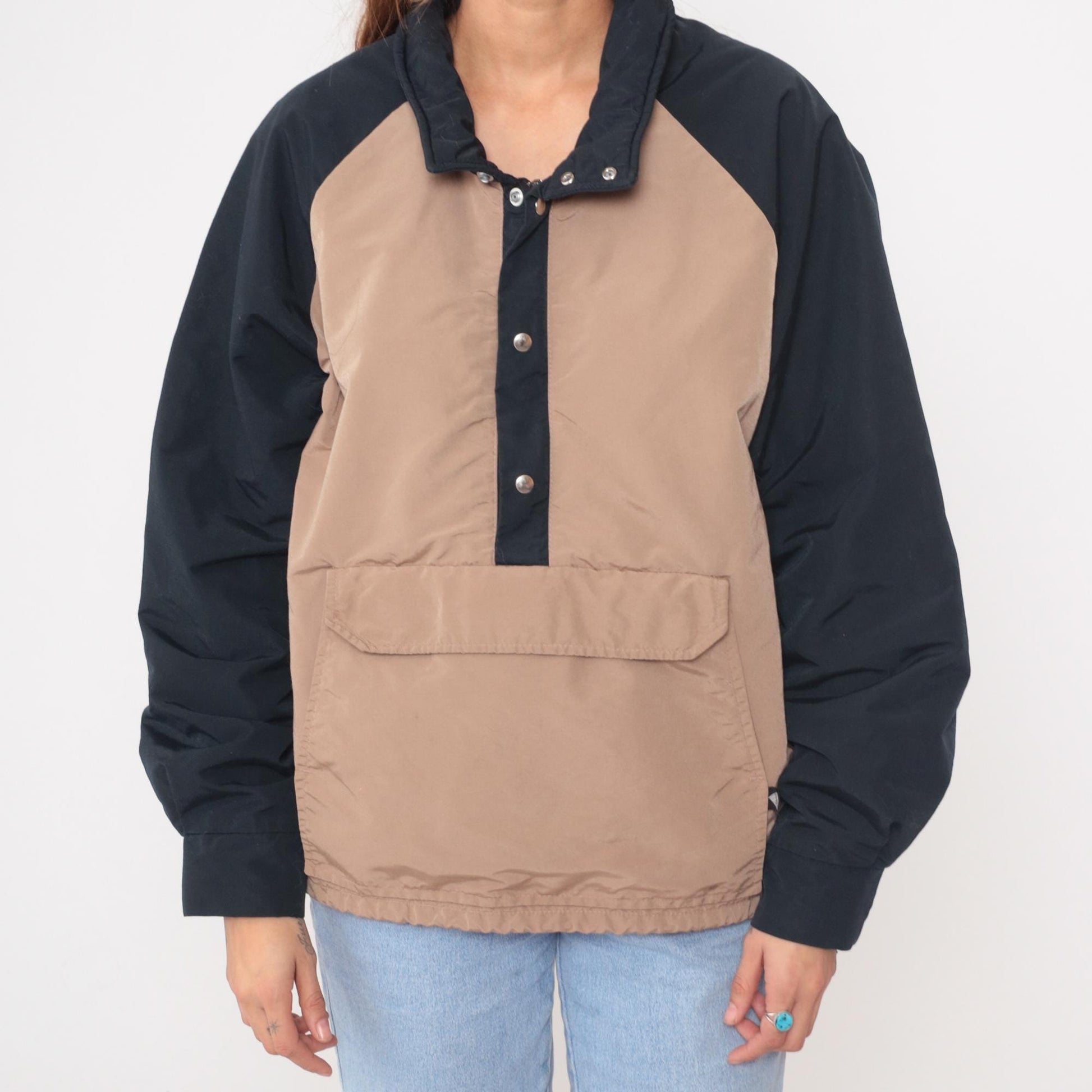 80s Jardi Colorblock Anorak Pullover Beige Navy Raglan Windbreaker Large