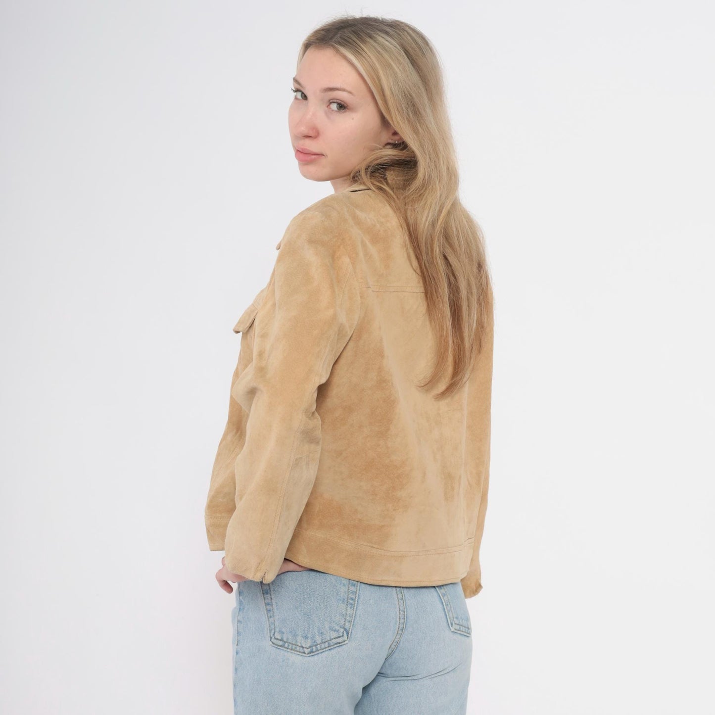 Y2K Willi Smith Tan Suede Jacket Cropped Button Front Medium M