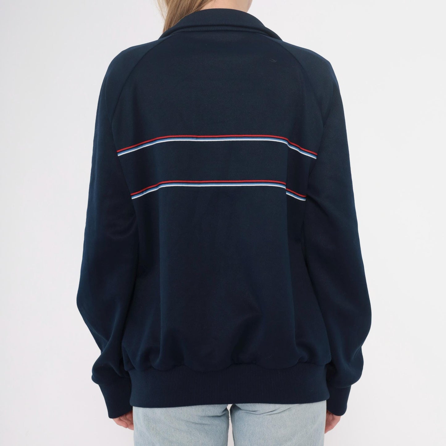 80s The Sports Scene Navy Track Jacket Striped Raglan Zip Large L