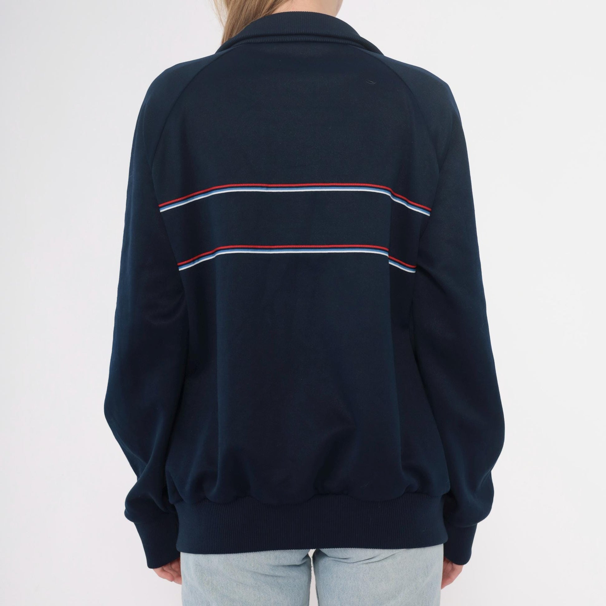 80s The Sports Scene Navy Track Jacket Striped Raglan Zip Large L