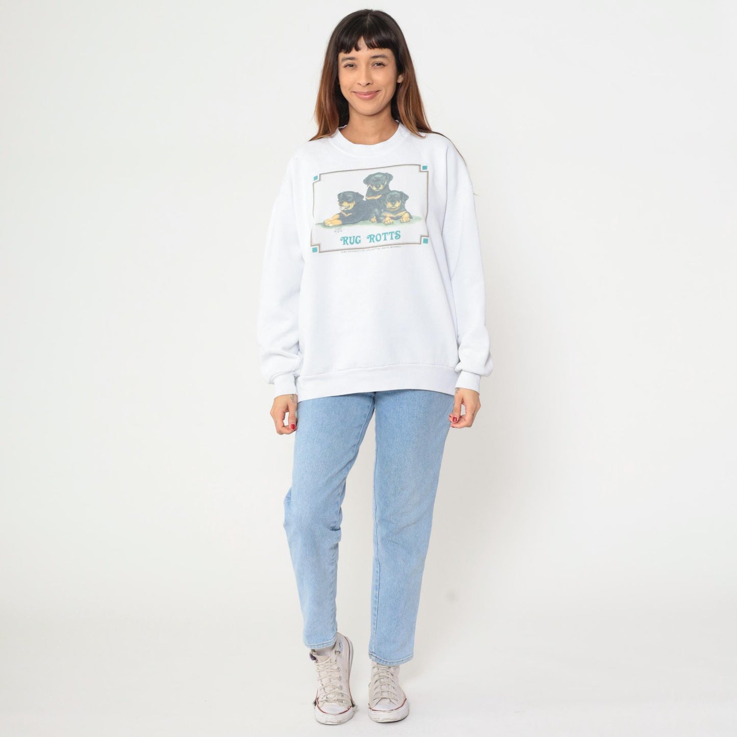 90s Rottweiler Puppies Graphic Sweatshirt White Jerzees Crewneck Extra Large XL