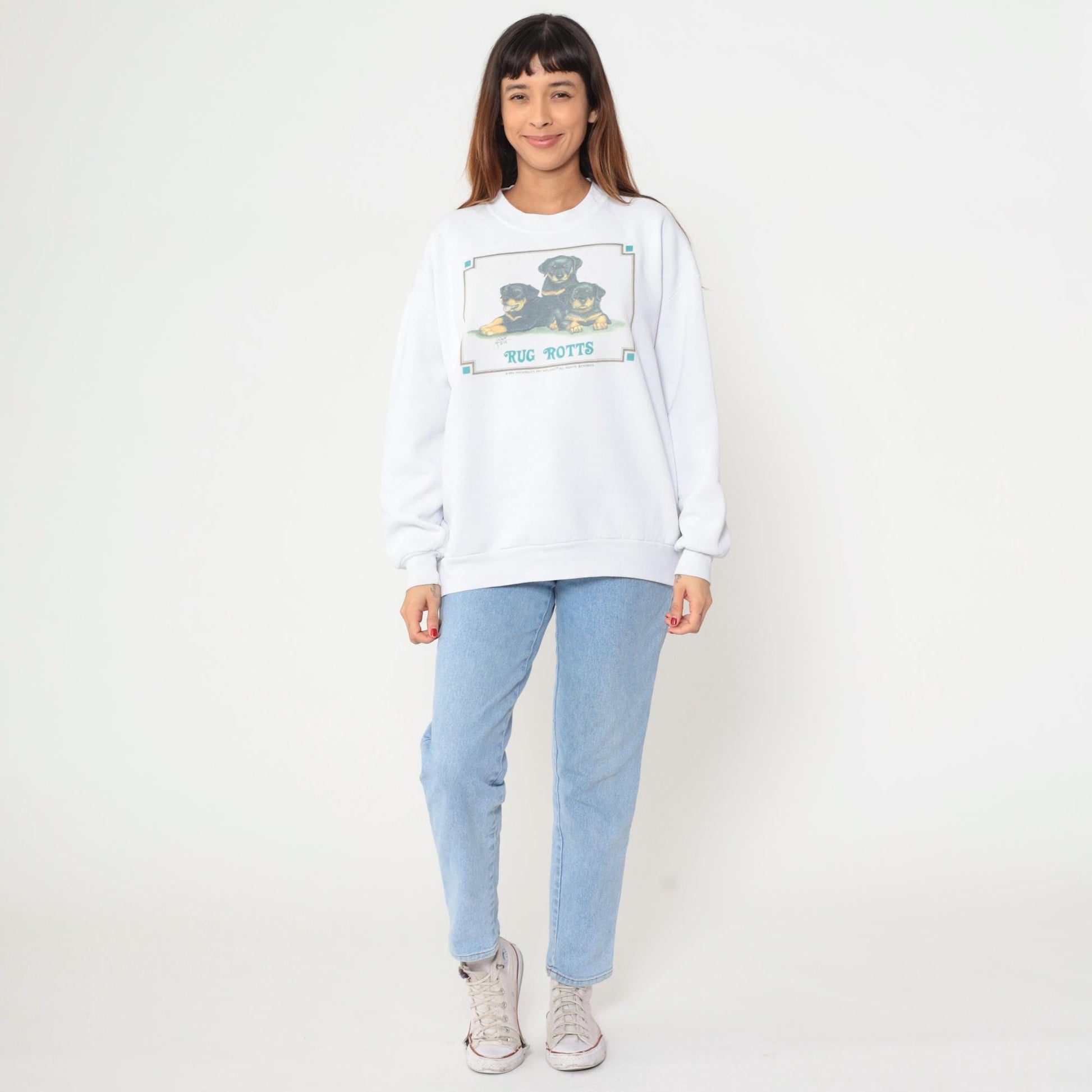 90s Rottweiler Puppies Graphic Sweatshirt White Jerzees Crewneck Extra Large XL