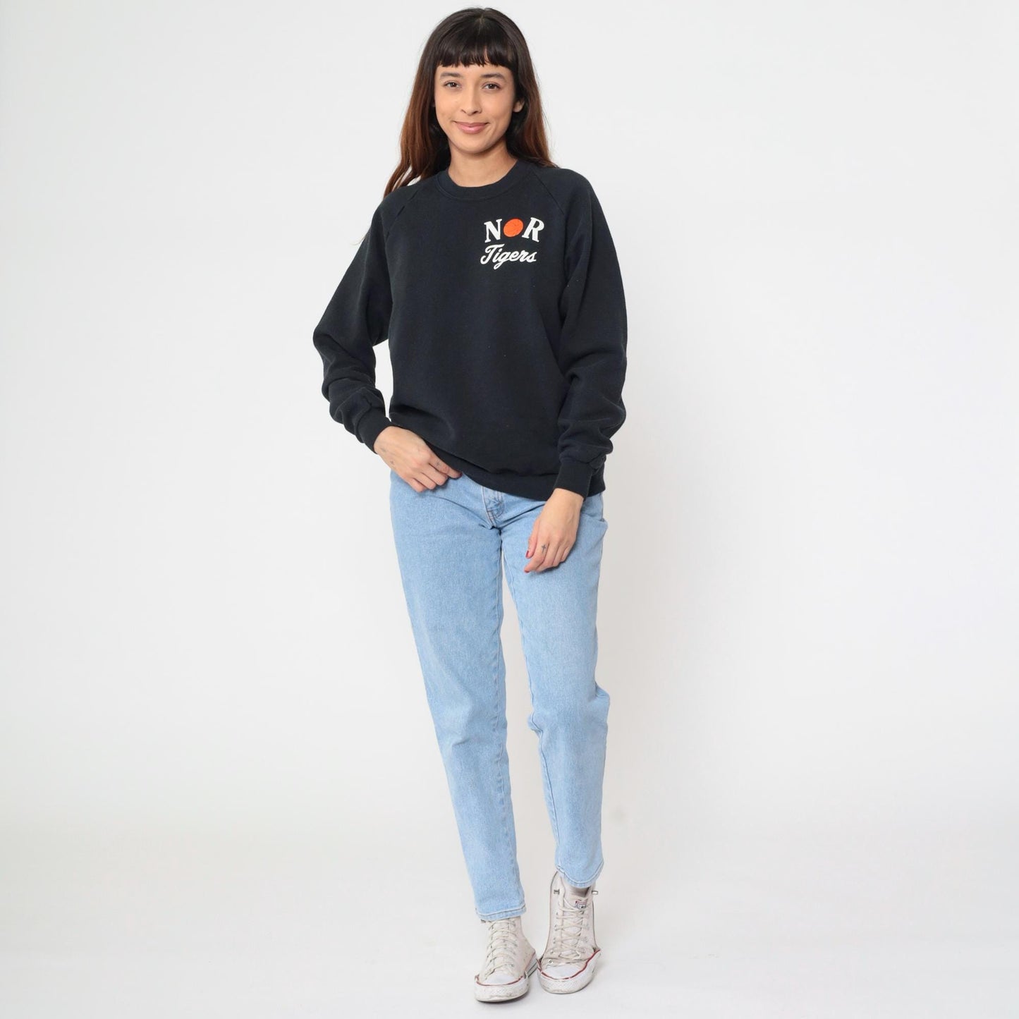 90s Jerzees NOR Tigers Basketball Sweatshirt Black Raglan Extra Large XL