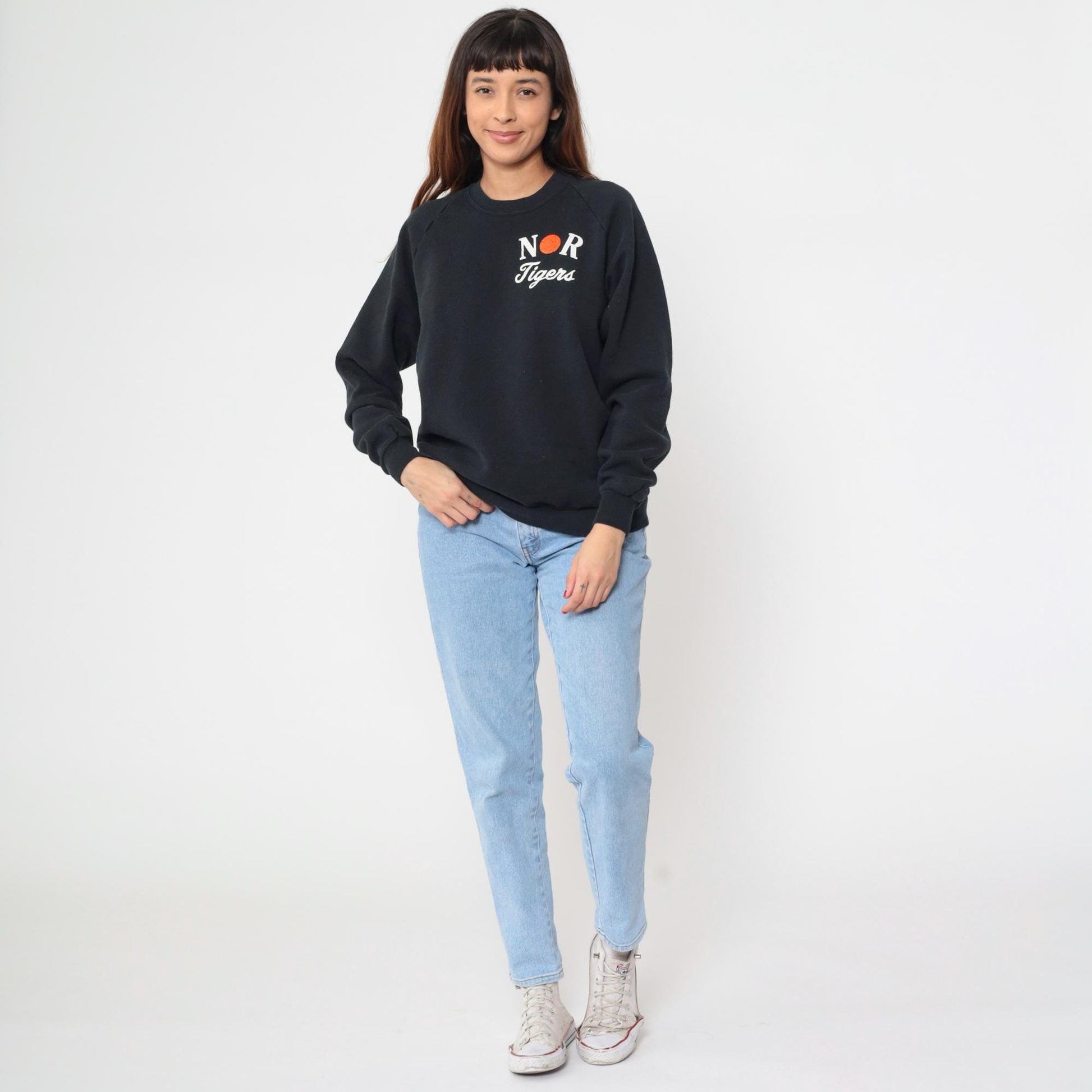 90s Jerzees NOR Tigers Basketball Sweatshirt Black Raglan Extra Large XL
