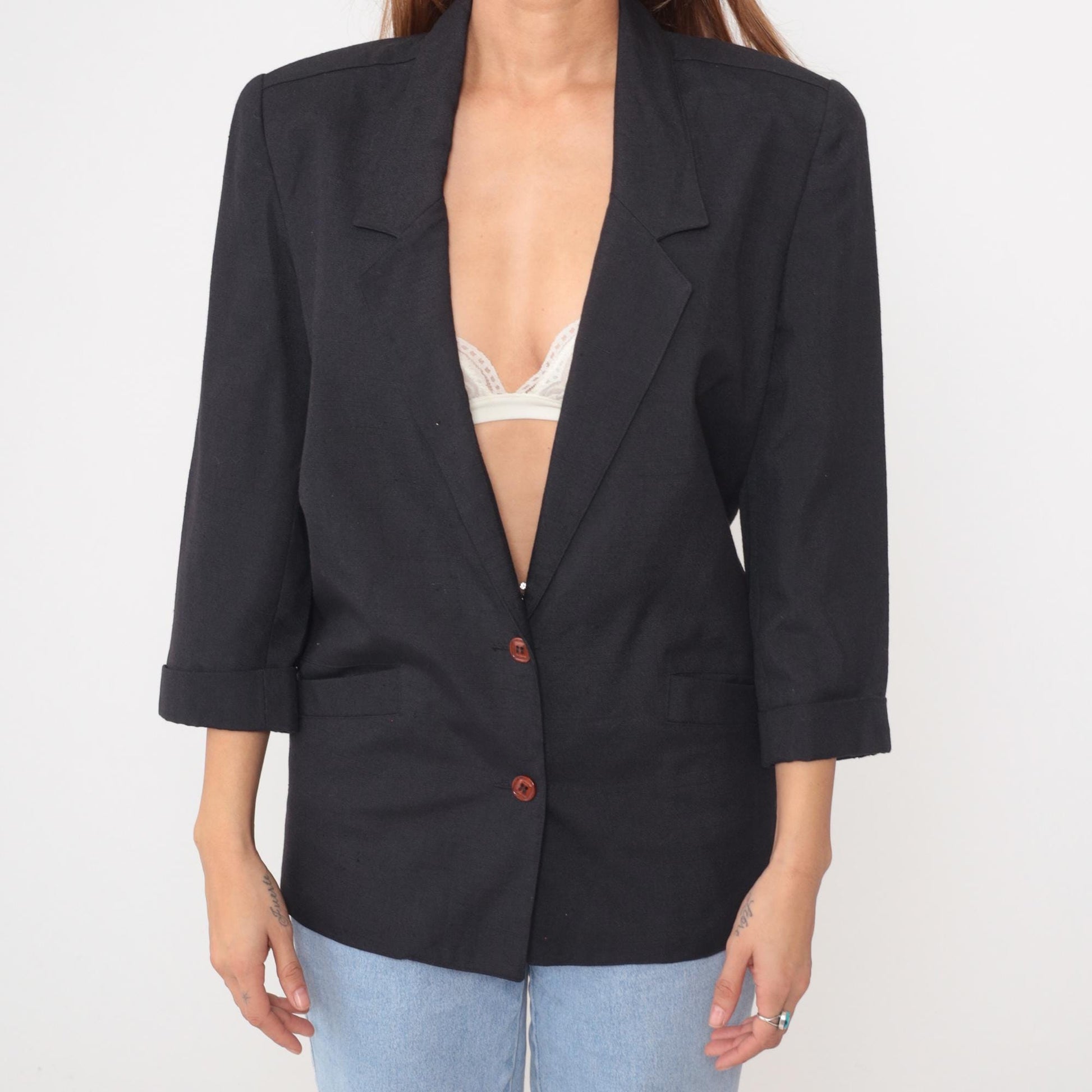 90s SK Company Black Blazer Two-Button Notched Lapel Medium