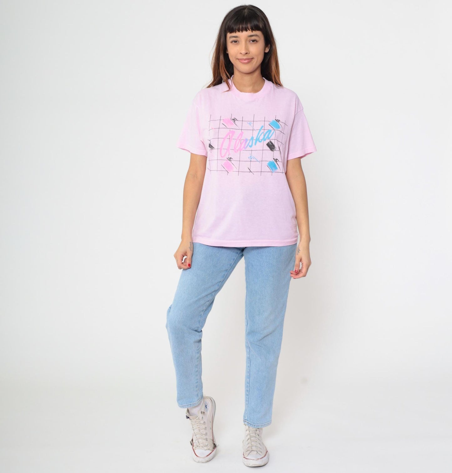 90s Alaska Pink Graphic Tee Screen Stars Crew Neck Large L