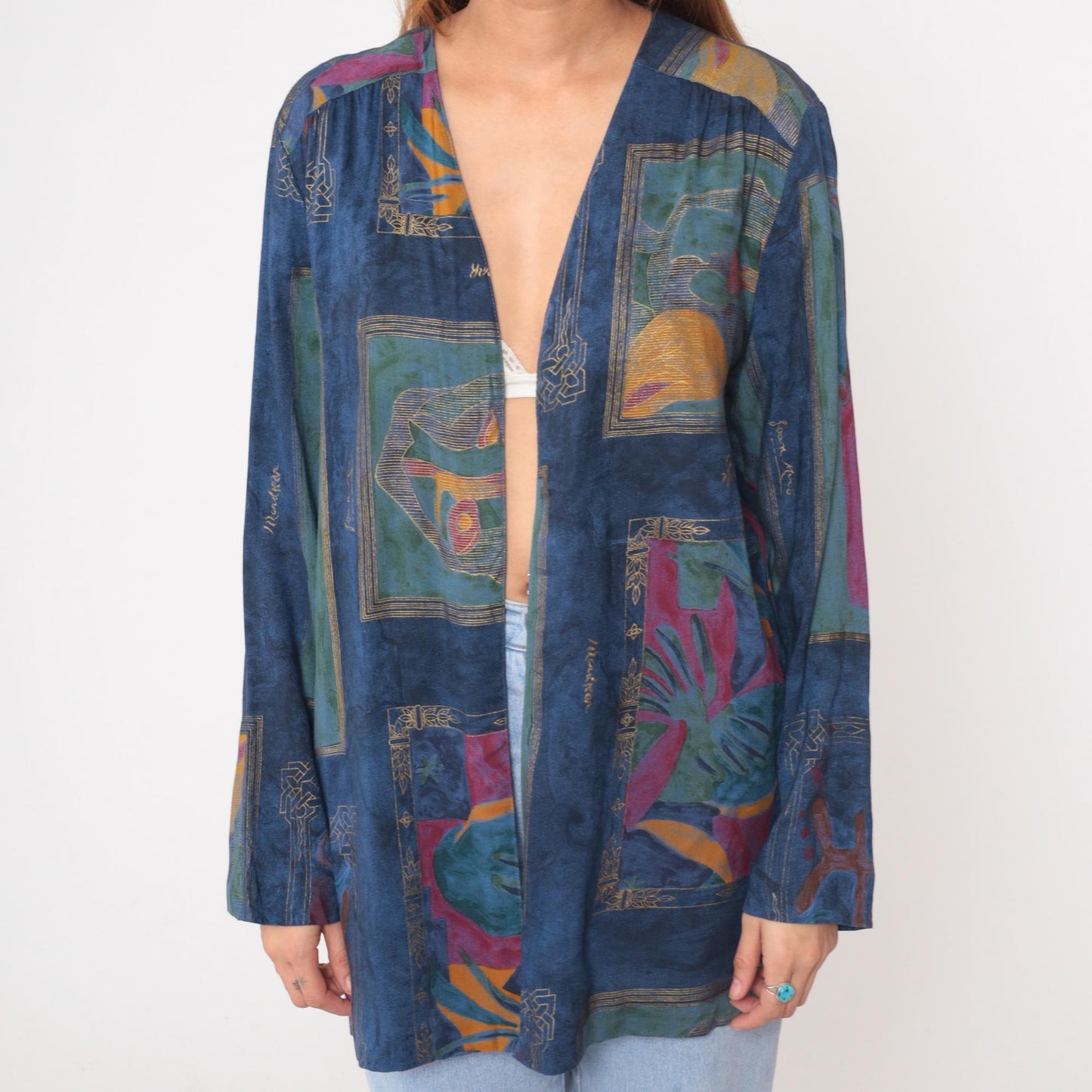 90s Sequel Abstract Geometric Kimono Jacket Blue Multicolor Medium