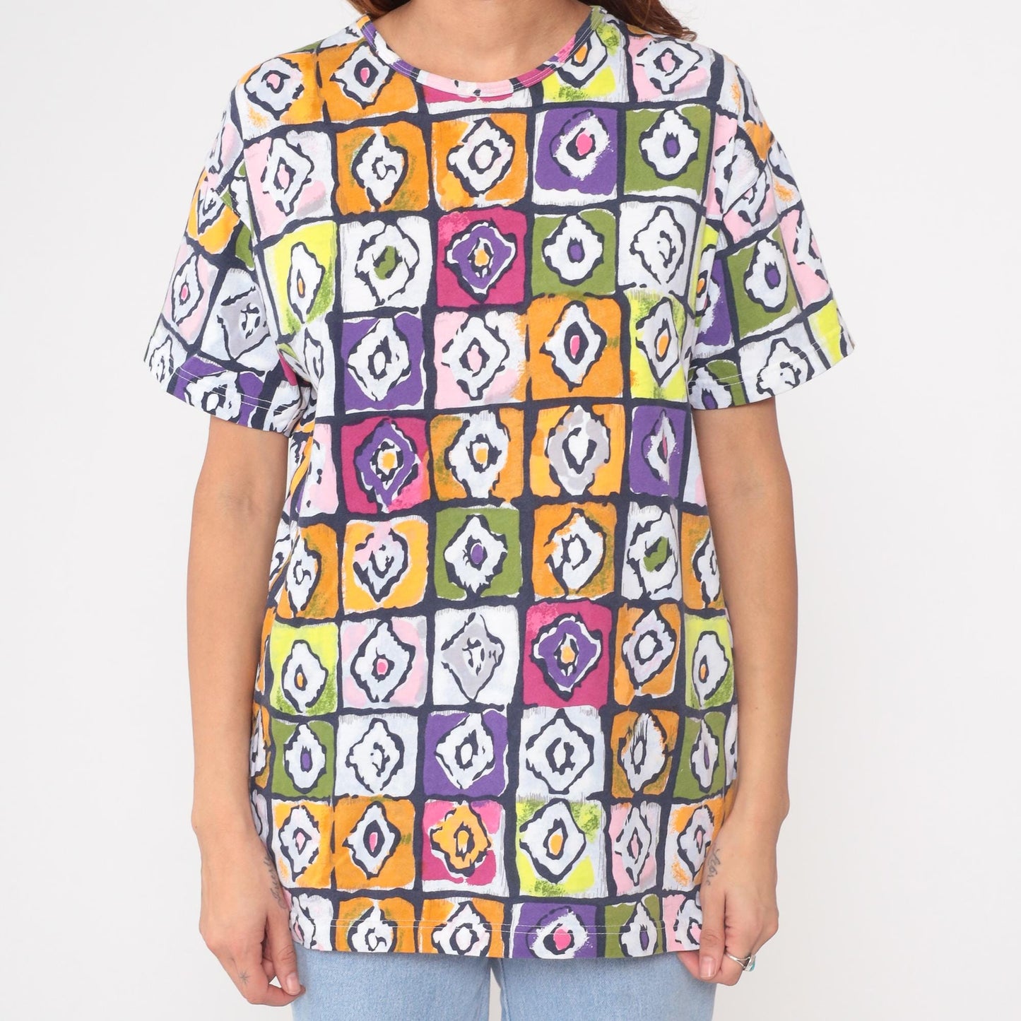 Y2K Bechamel Geometric Mosaic Cotton Tunic Multicolor Small S