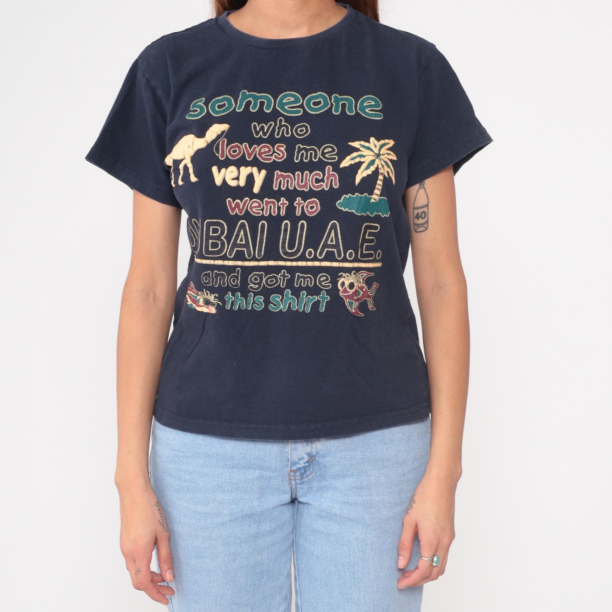 Y2K Dubai UAE Tourist Graphic Tee Cotton Camel Palm Tree Medium M