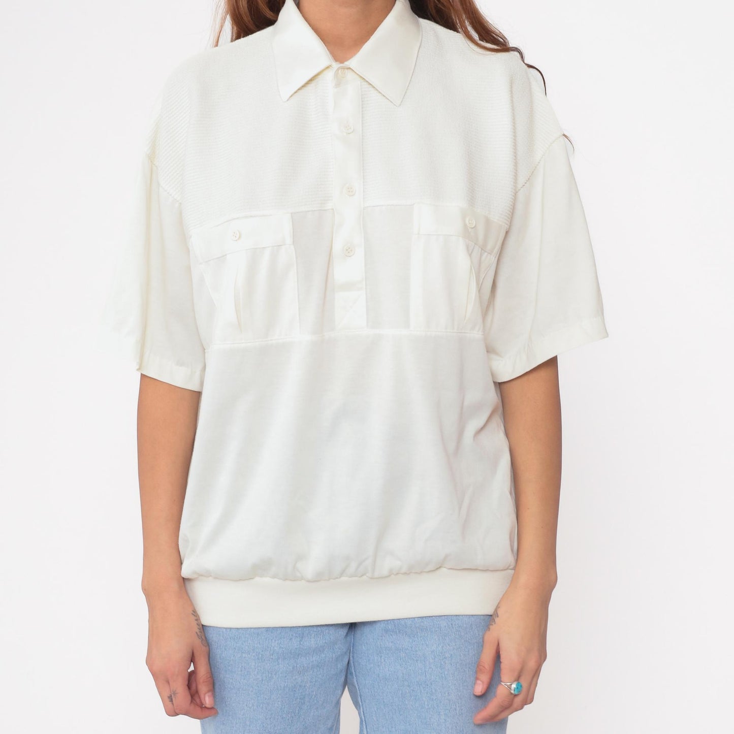 80s Classics by Palmland Cream Polo Shirt Cotton Short Sleeve Large L