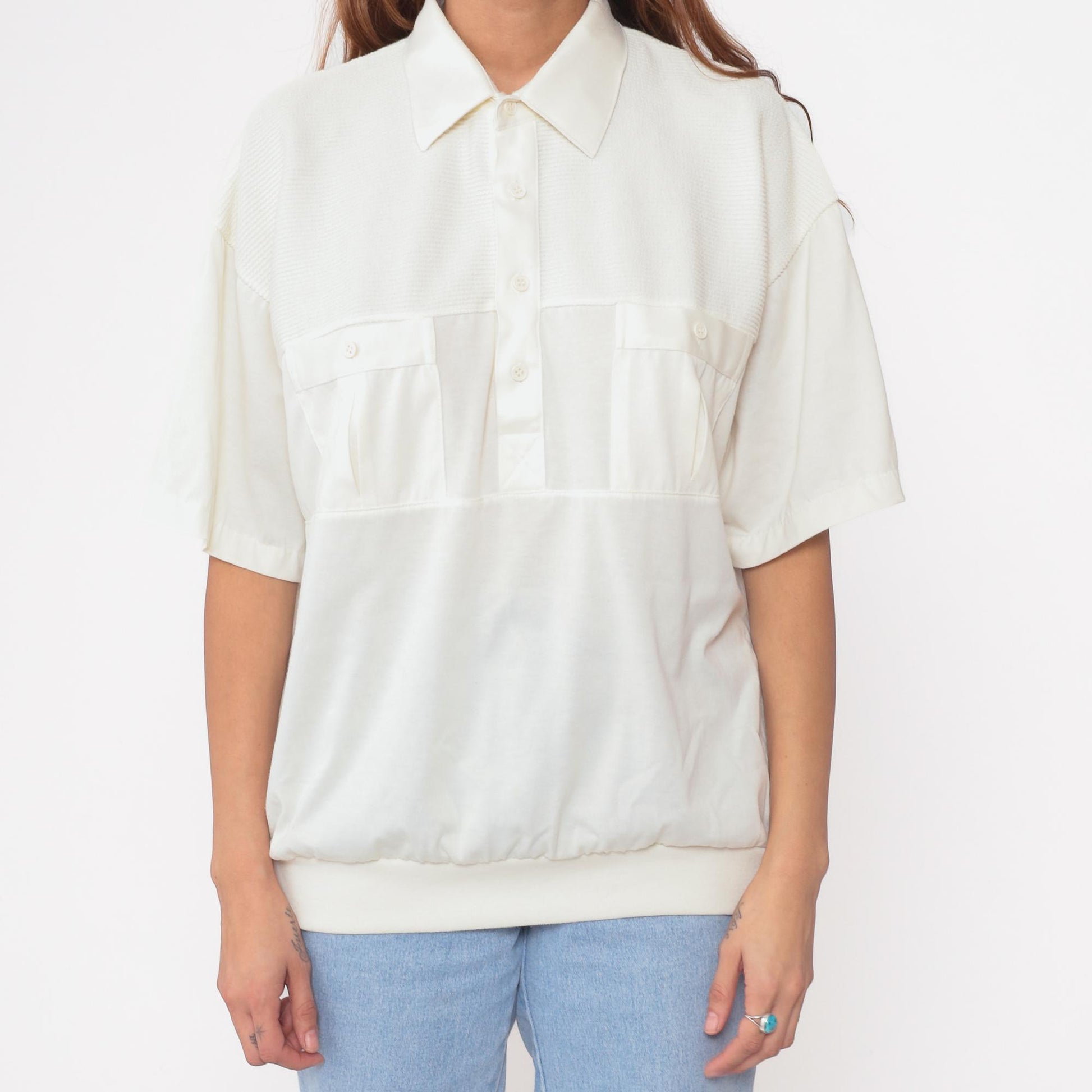 80s Classics by Palmland Cream Polo Shirt Cotton Short Sleeve Large L
