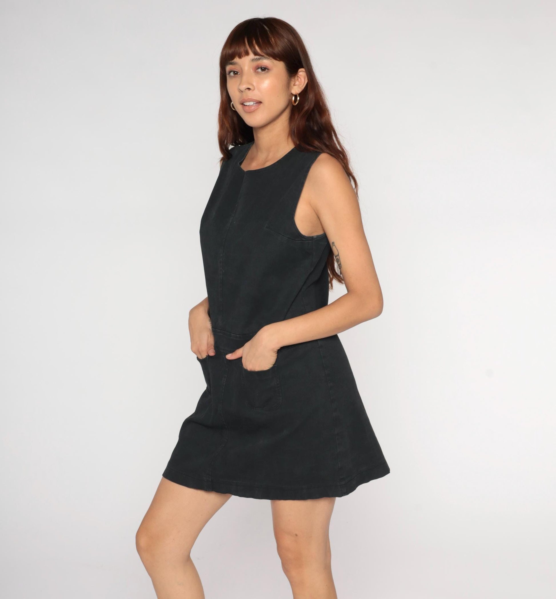 90s Paul Harris Designs Black Mini Shift Dress Cotton Scoop Neck Medium M