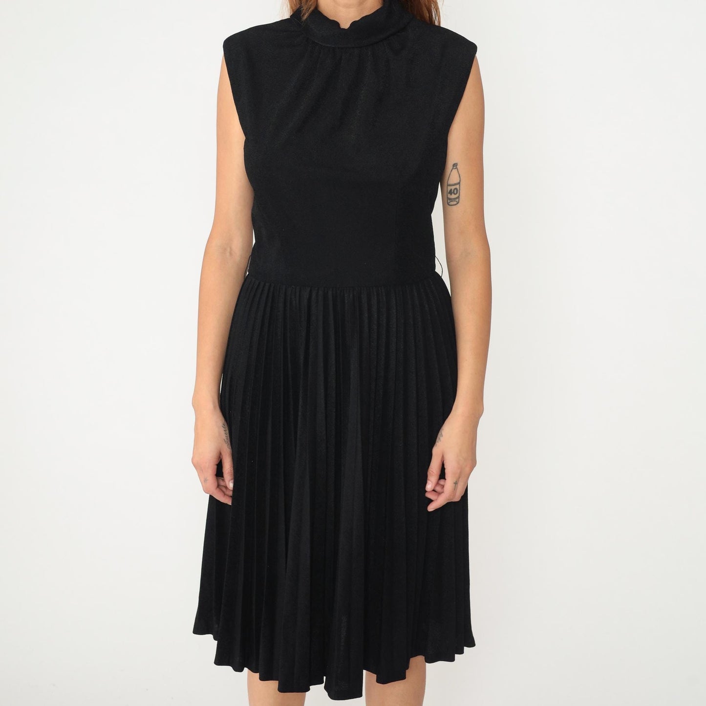 60s R & K Originals Black Midi Dress Peter Pan Collar Sleeveless Medium M