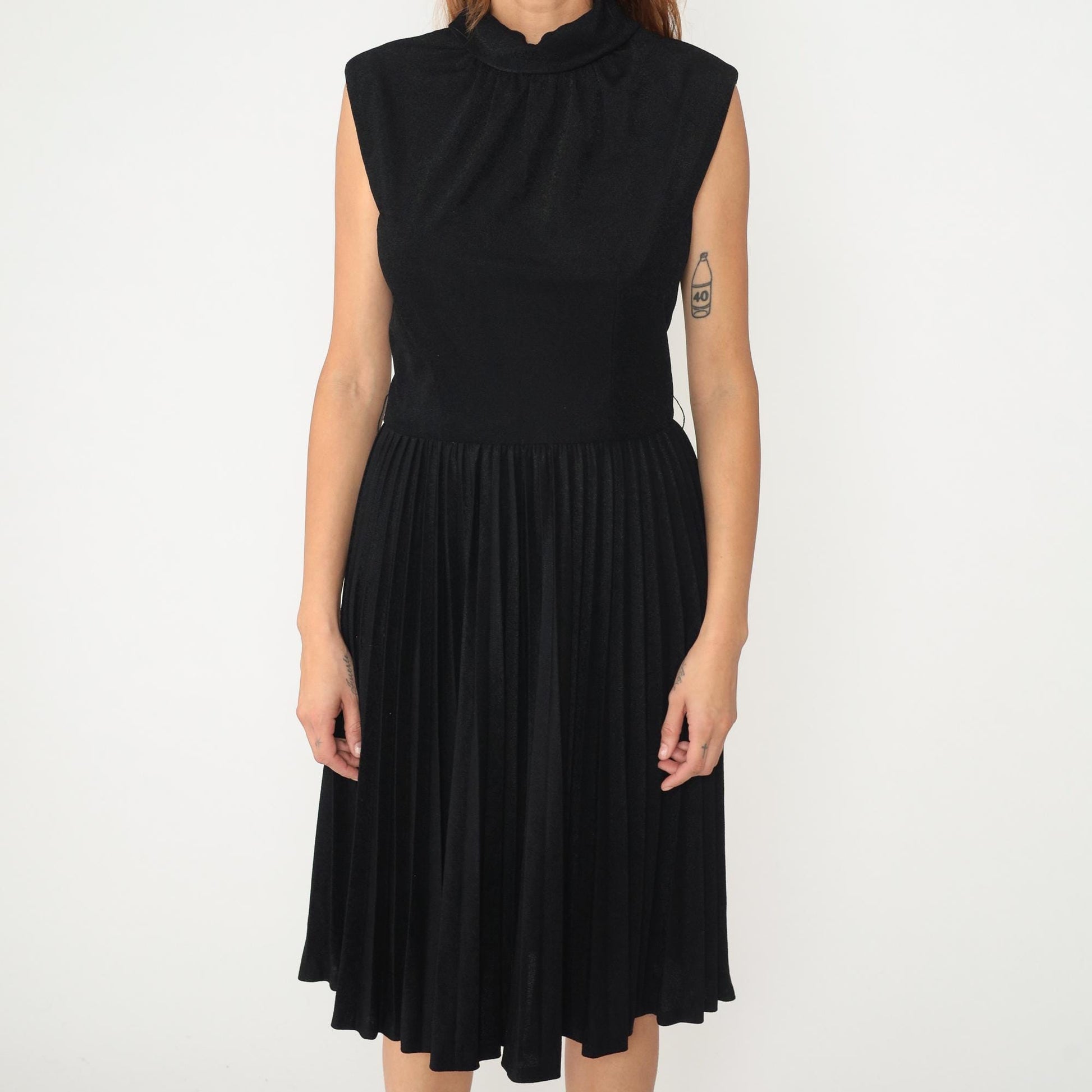 60s R & K Originals Black Midi Dress Peter Pan Collar Sleeveless Medium M