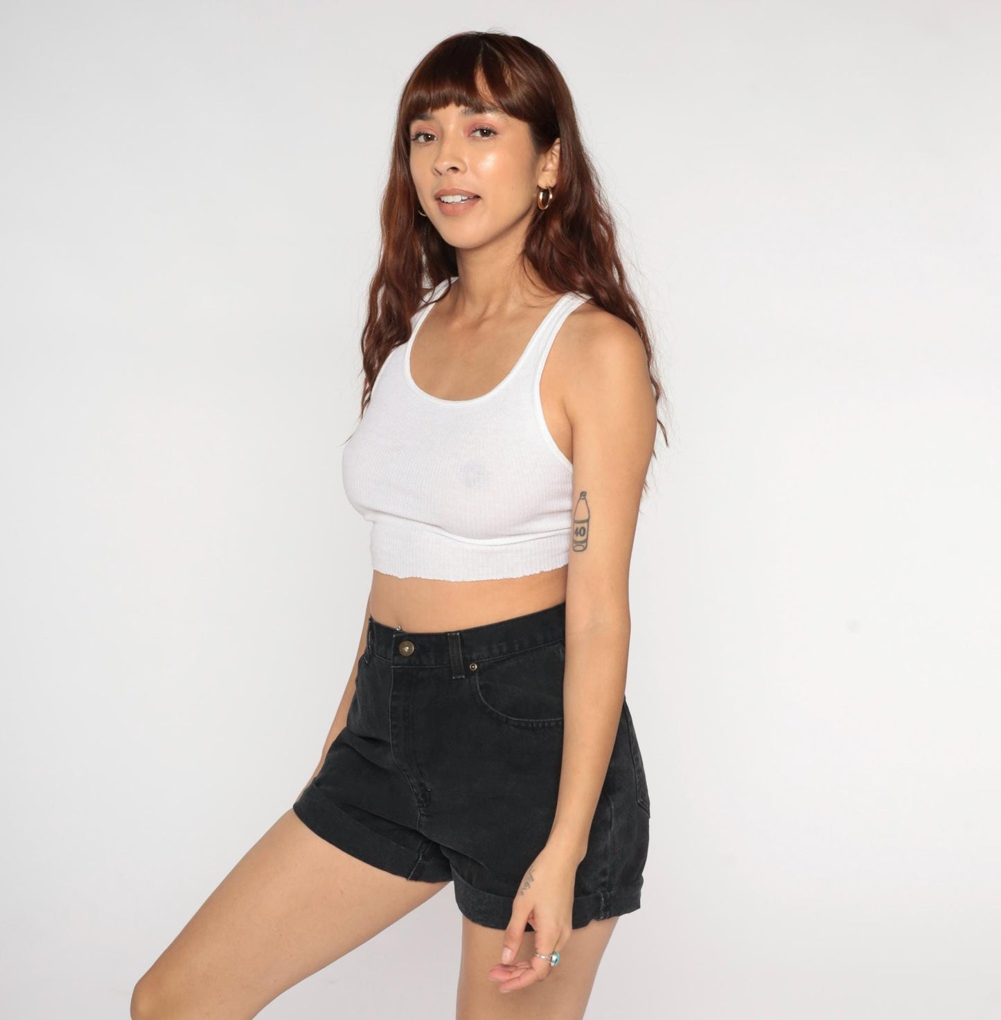 90s Liz Claiborne Black Denim Shorts High Waist Rolled Cuff Medium