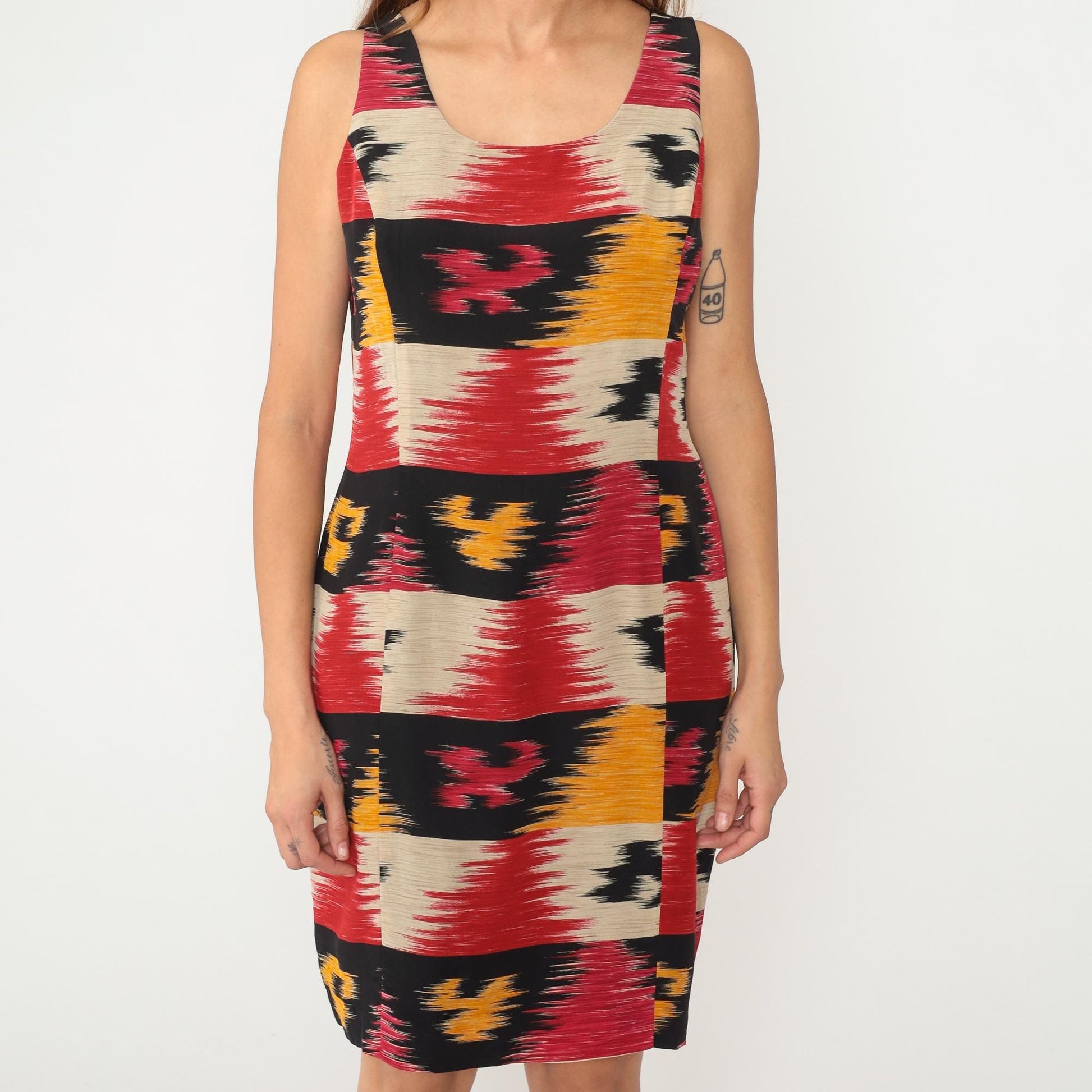 Y2K Jones New York Ikat Stripe Sleeveless Dress Knee Length Large L