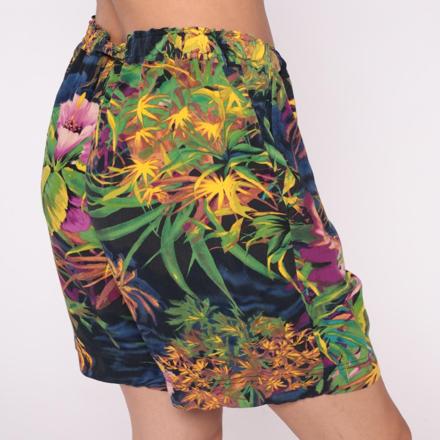 Y2K Jams World Tropical Shorts Floral Palm Print High Waist Rayon Medium Large