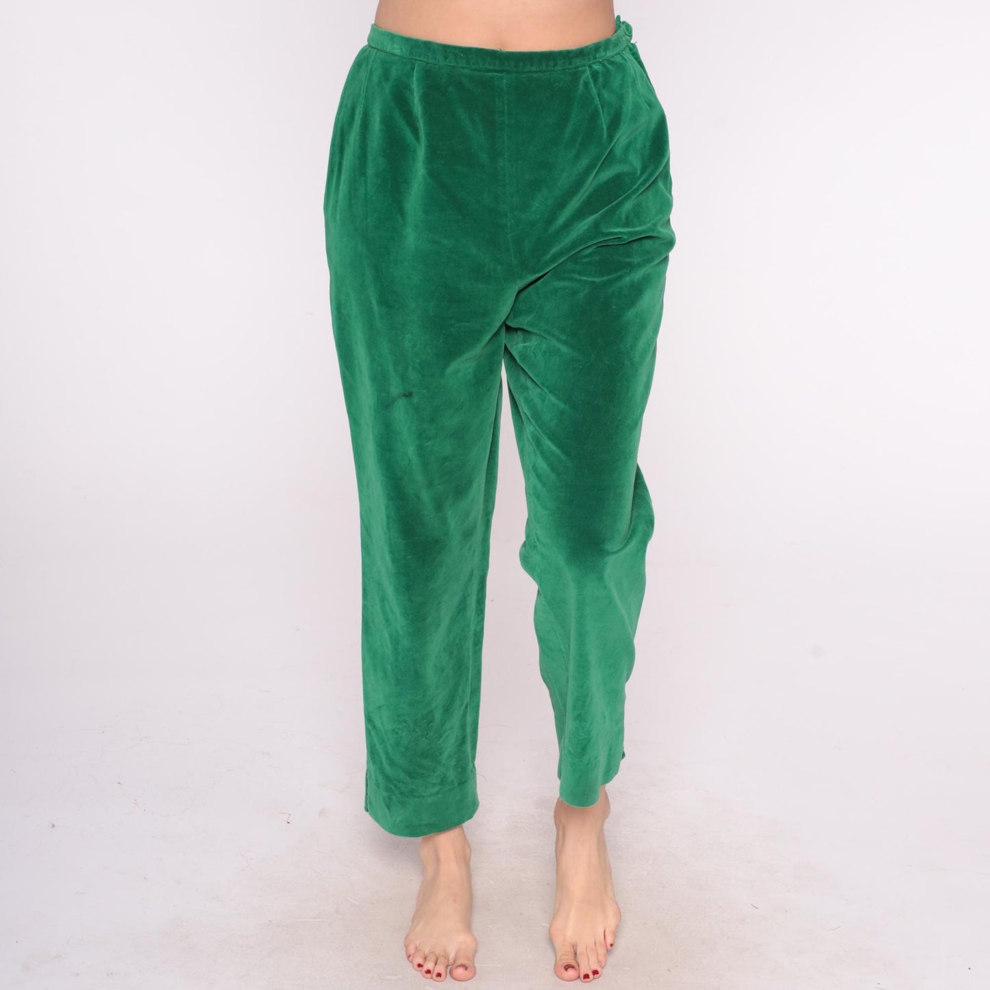 70s Evan Picone Velvet Pants Emerald Green High Rise Straight Leg Medium