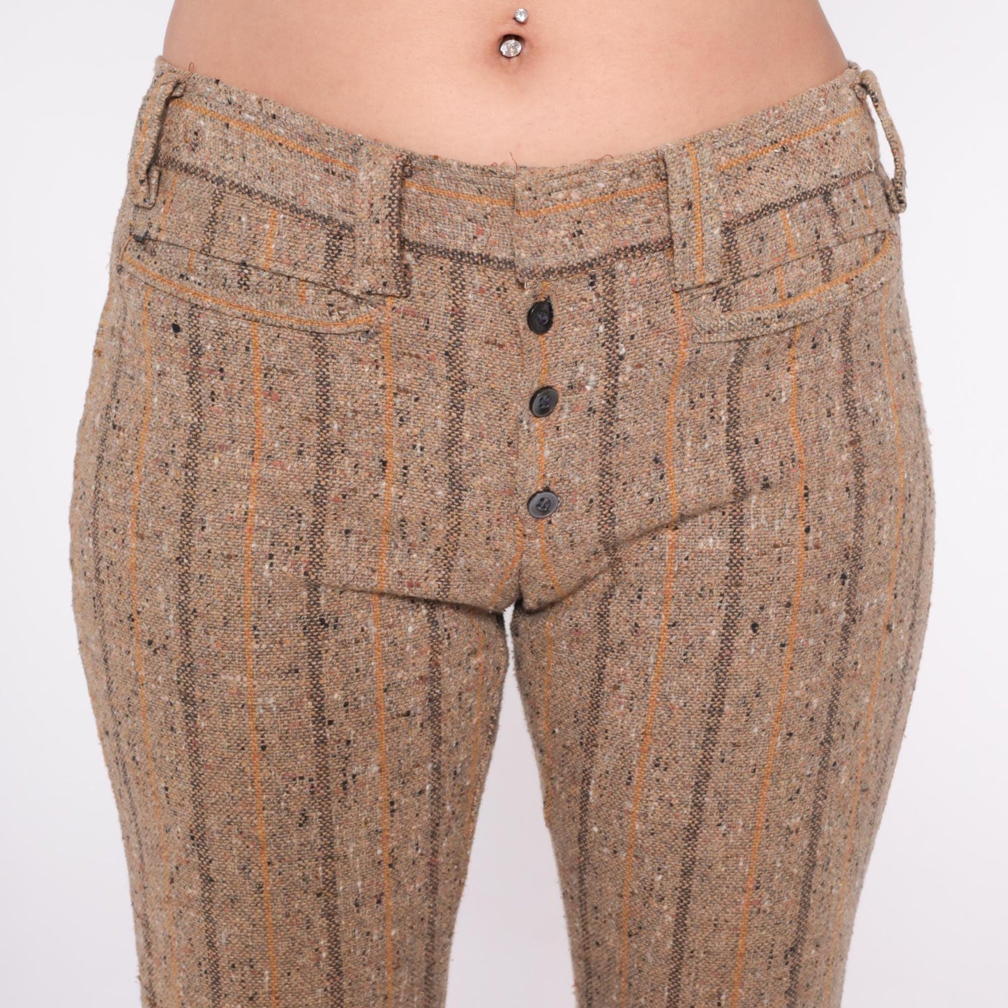 70s Brown Tweed Flare Pants High Waisted Striped Bell Bottom Medium M