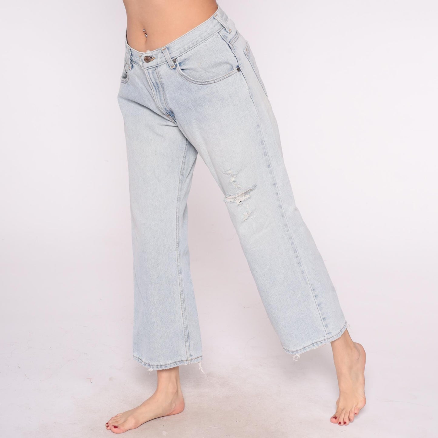 Levi's Y2K Light Wash Wide Leg Jeans Distressed Denim Low Rise Large L