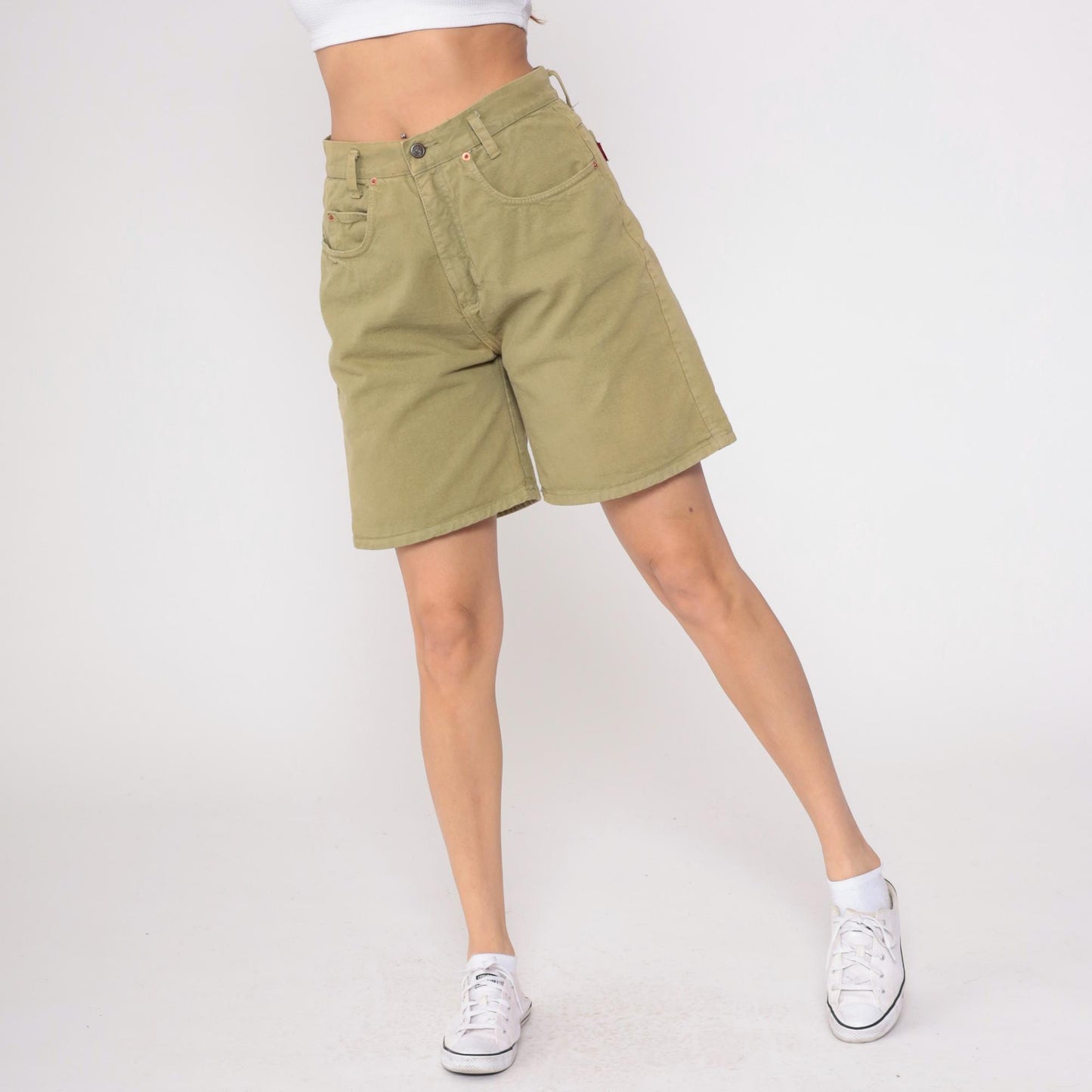 90s Lei Olive Green Cotton Shorts High Rise Five Pocket Medium M