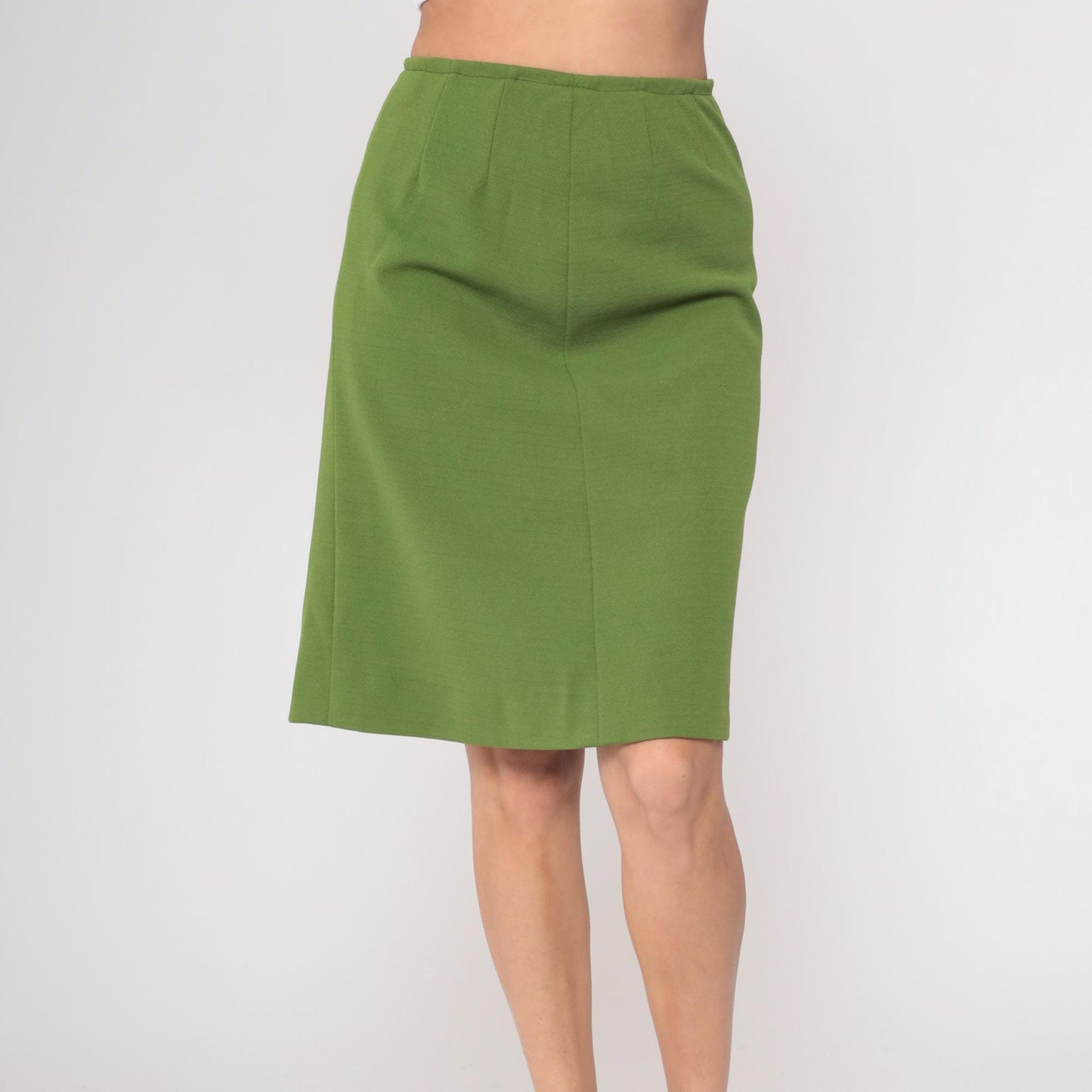 70s Olive Green A-Line Skirt Knee Length Back Zip Small S