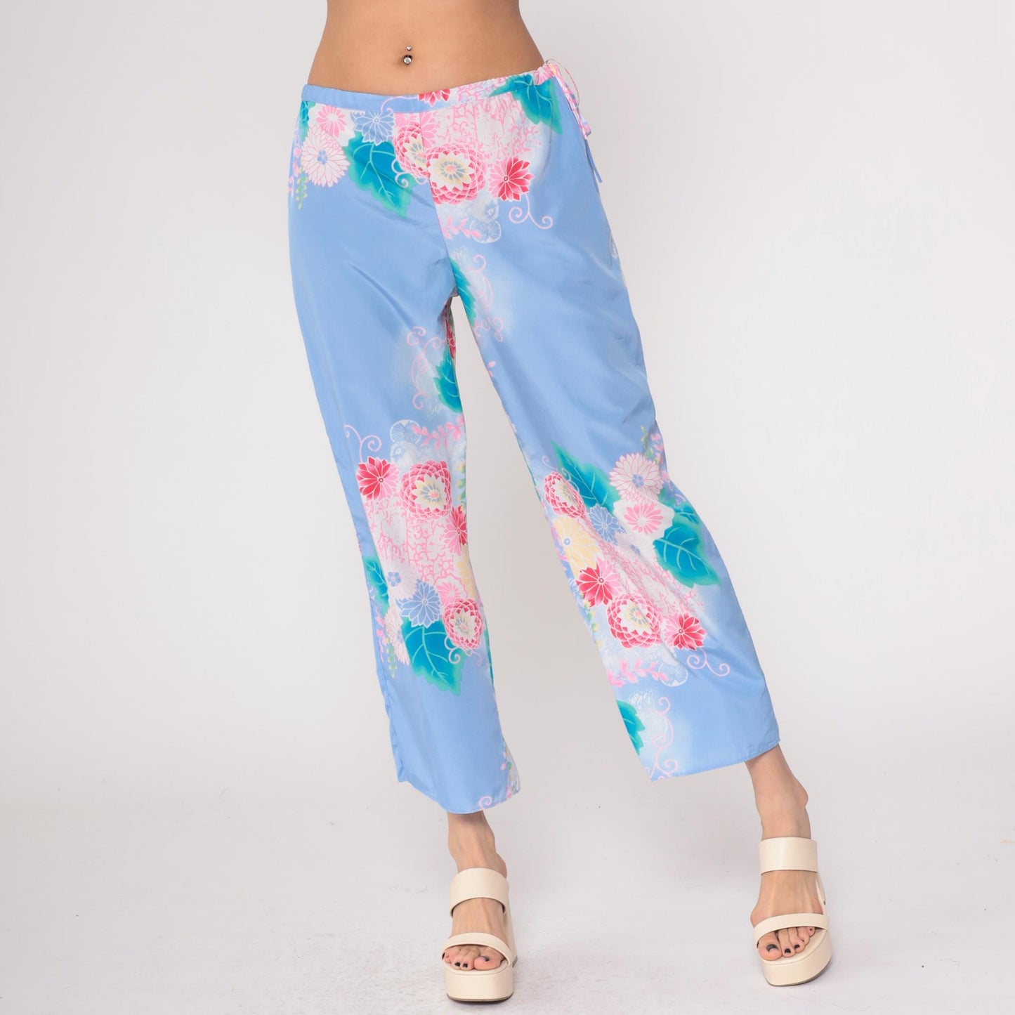 Y2K Natori Floral Pajama Pants Periwinkle Cropped Medium M