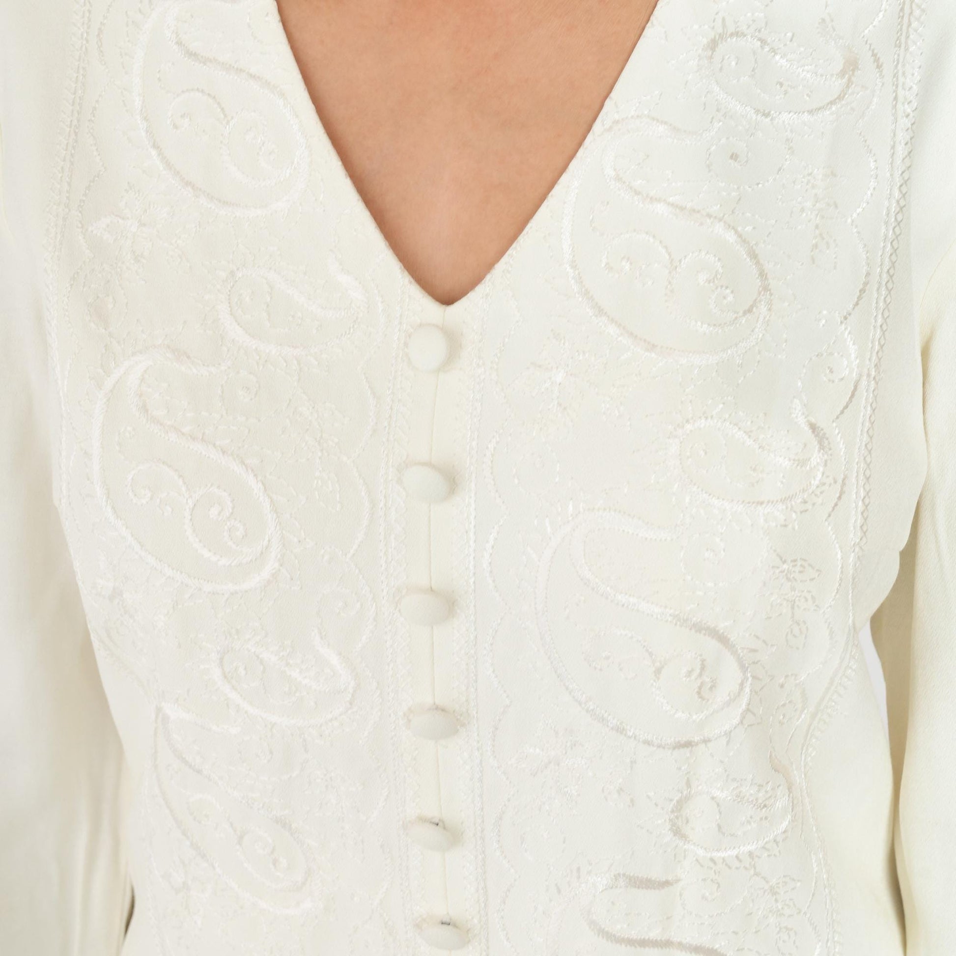 90s Dani Max Embroidered White Tunic Dress V-Neck Button Front Medium