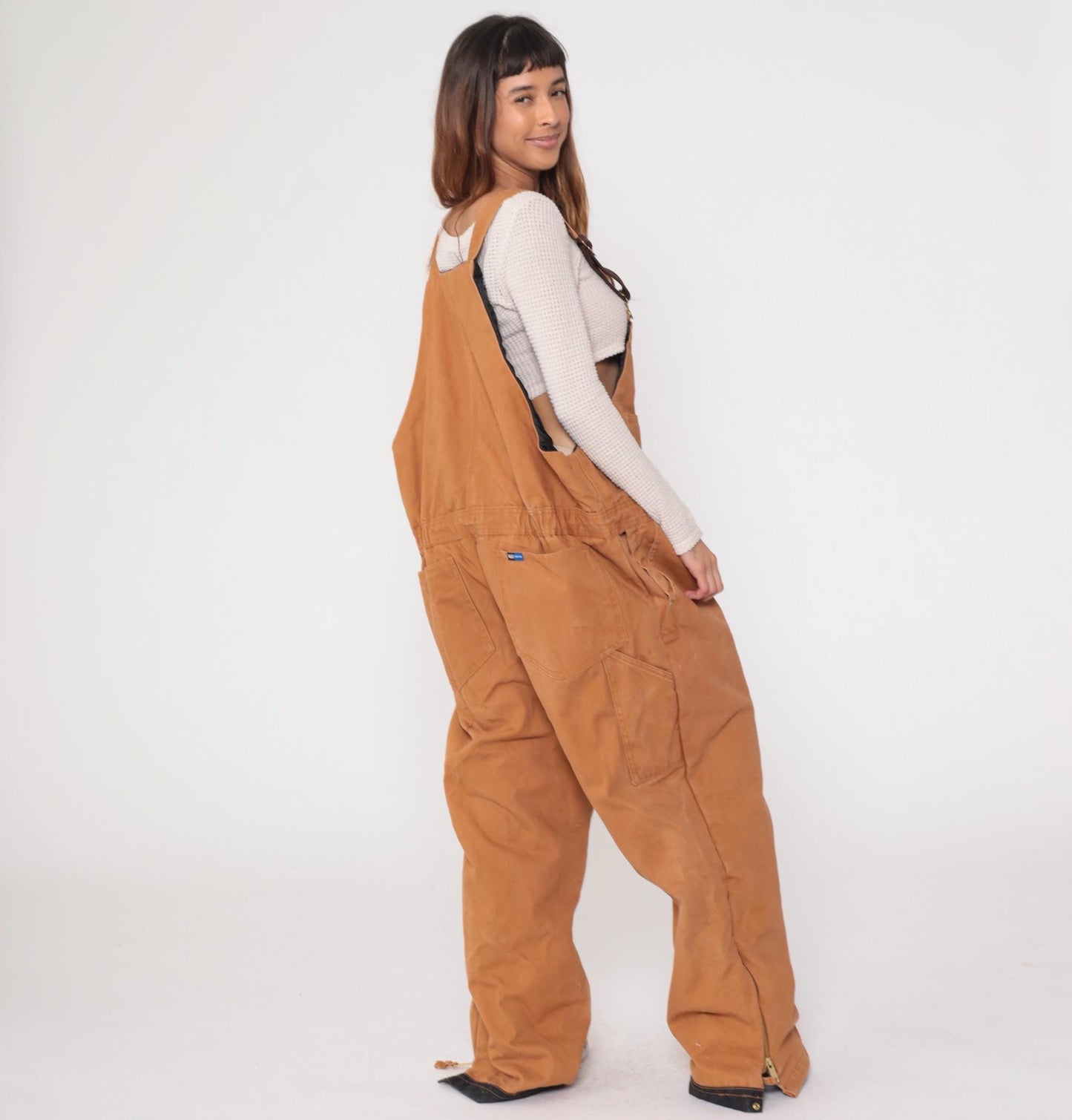 Y2K Walls Work Wear Tan Cargo Overalls XXL Adjustable Straps