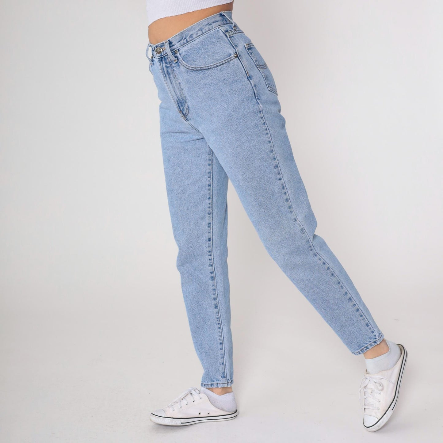 90s Faconnable Goldberg Light Wash High Rise Mom Jeans Tapered Ankle Small