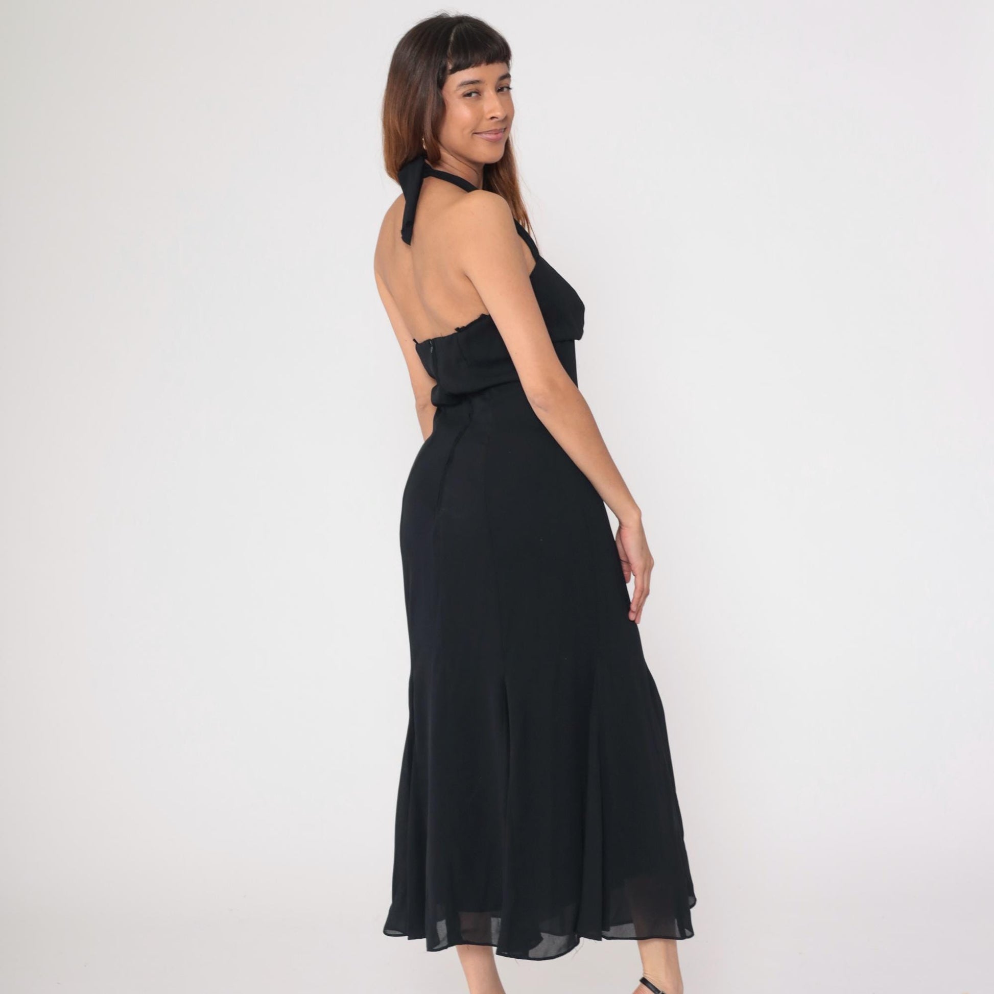 Gunne Sax Jessica McClintock 90s Black Halter Maxi Dress Medium M