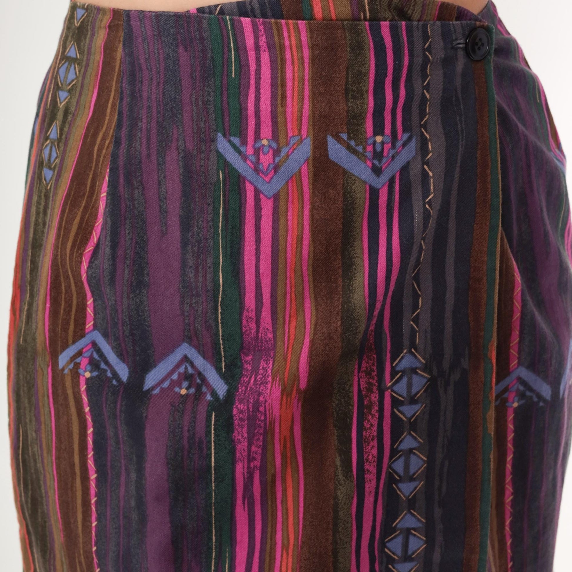 90s Fox & Hound Striped Cotton Mini Wrap Skirt Geometric Purple Pink Medium