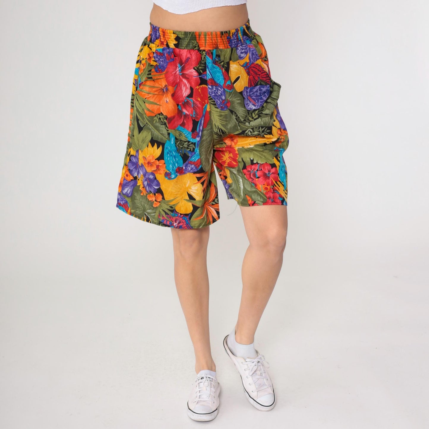 90s Connections Tropical Floral Shorts High Waist Botanical Print Medium M